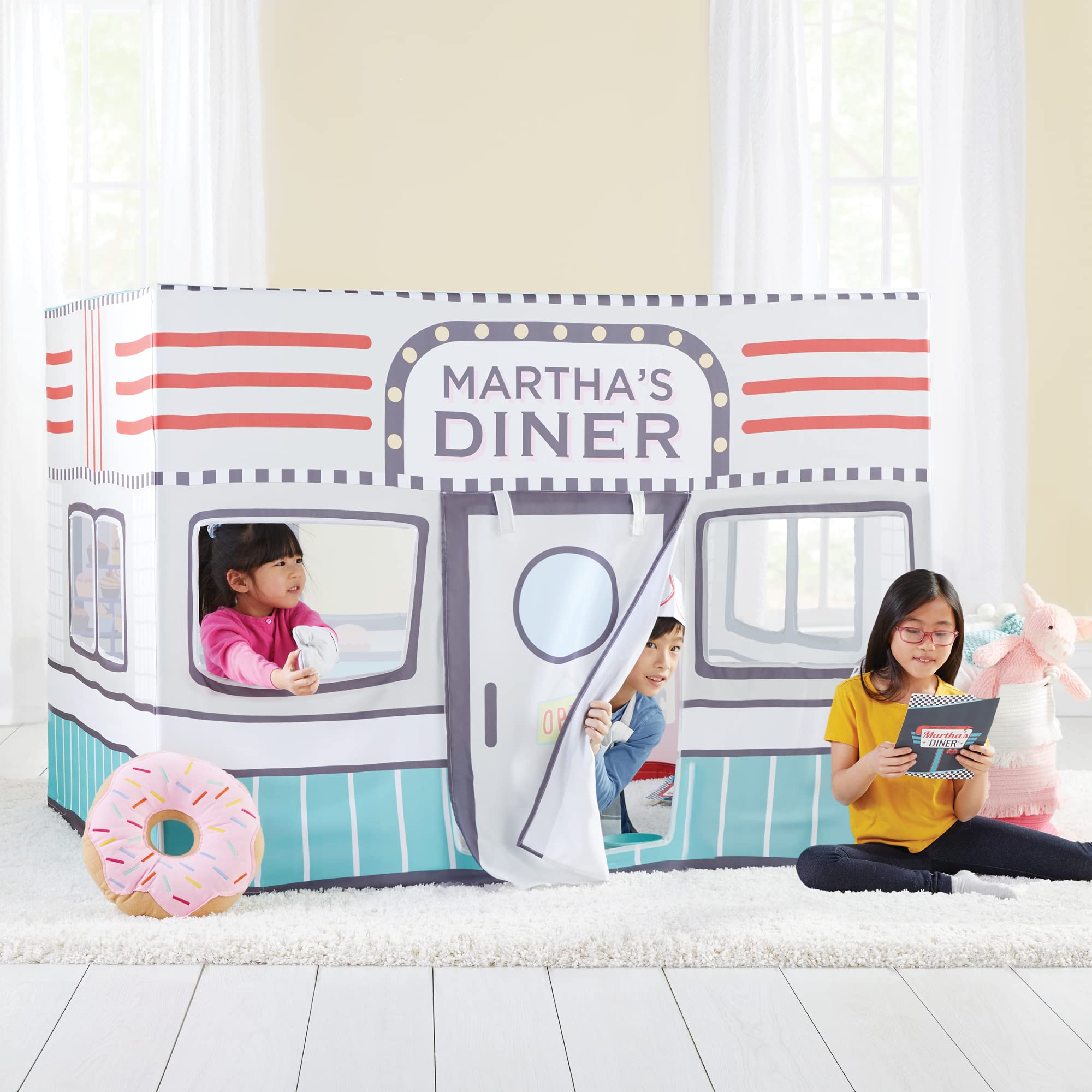 Martha Stewart Kids' Diner Play Tent - Large Indoor & Outdoor Playhouse for Children, Imaginative Pretend Play, Perfect for Classroom, Home, Birthday Parties & Backyard Adventures