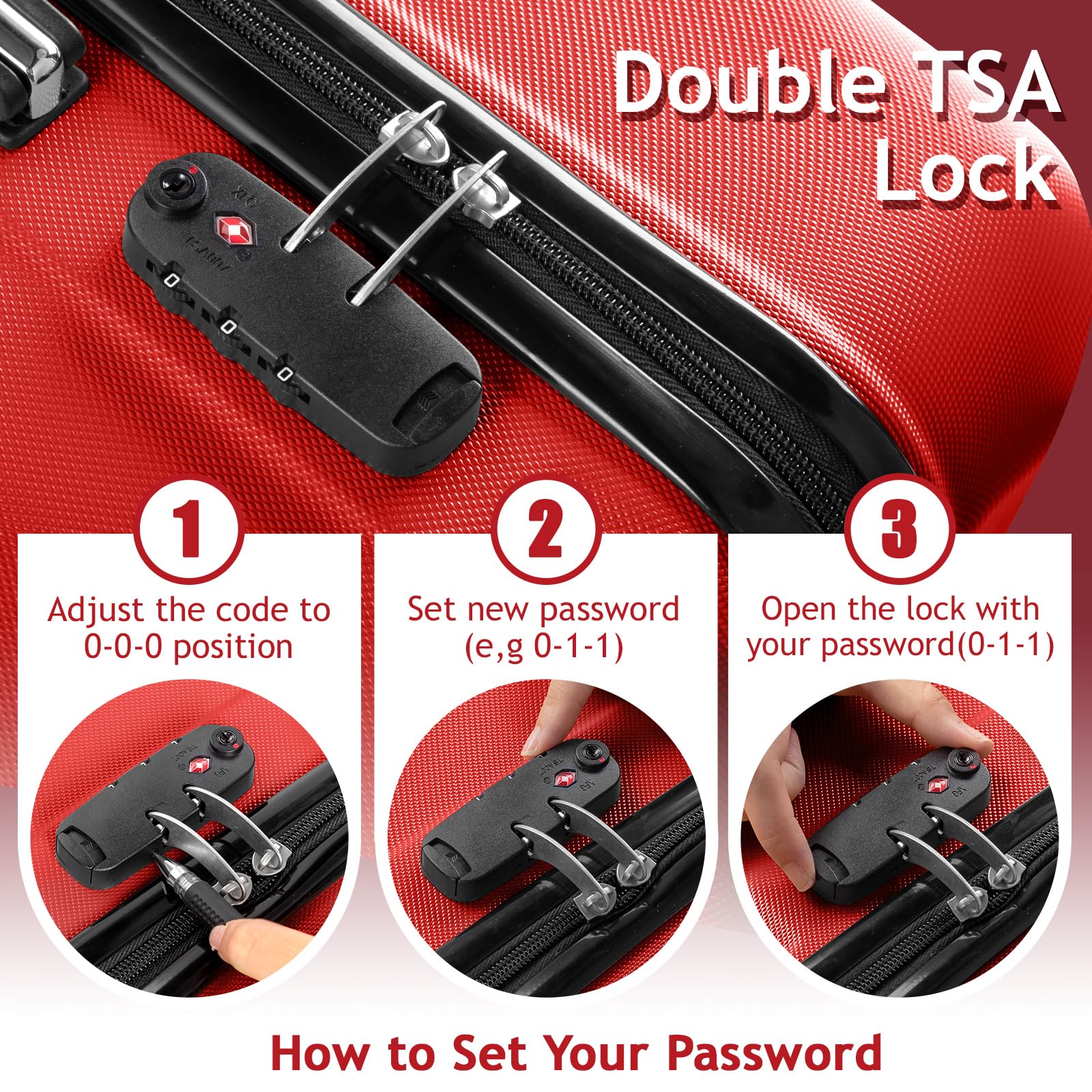 Karl Home 3-Piece Hardside Spinner Luggage Set with TSA Lock - Lightweight ABS Carry-On Suitcases (20/24/28 Inch) for Travel & Business - Red | Perfect for Family Vacations, Business Trips & International Travel