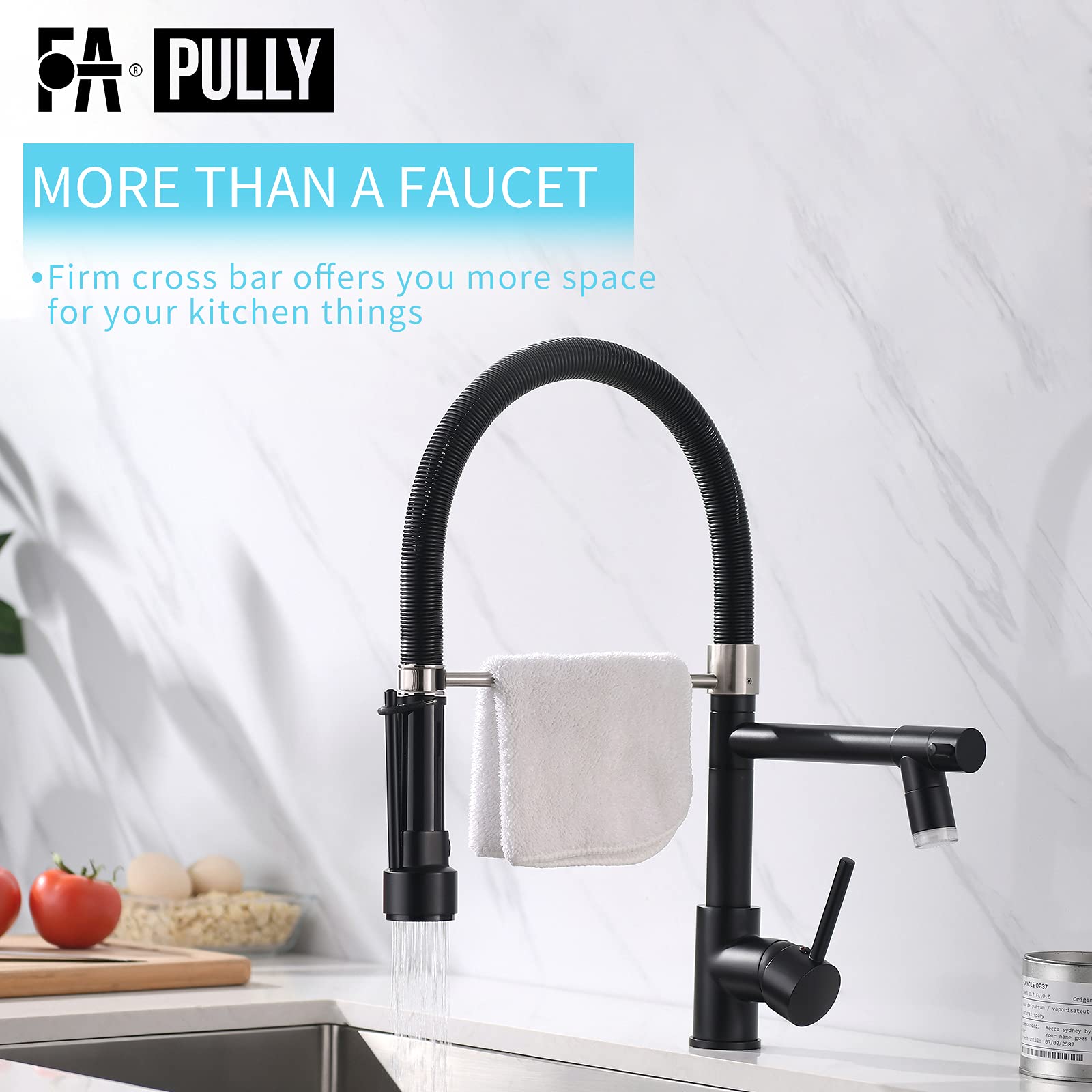 **Fapully Black Single Handle Pull Down Kitchen Faucet with Sprayer & LED Light - Modern Touchless Water Faucet for Sink, Dishwashing, and Cooking**