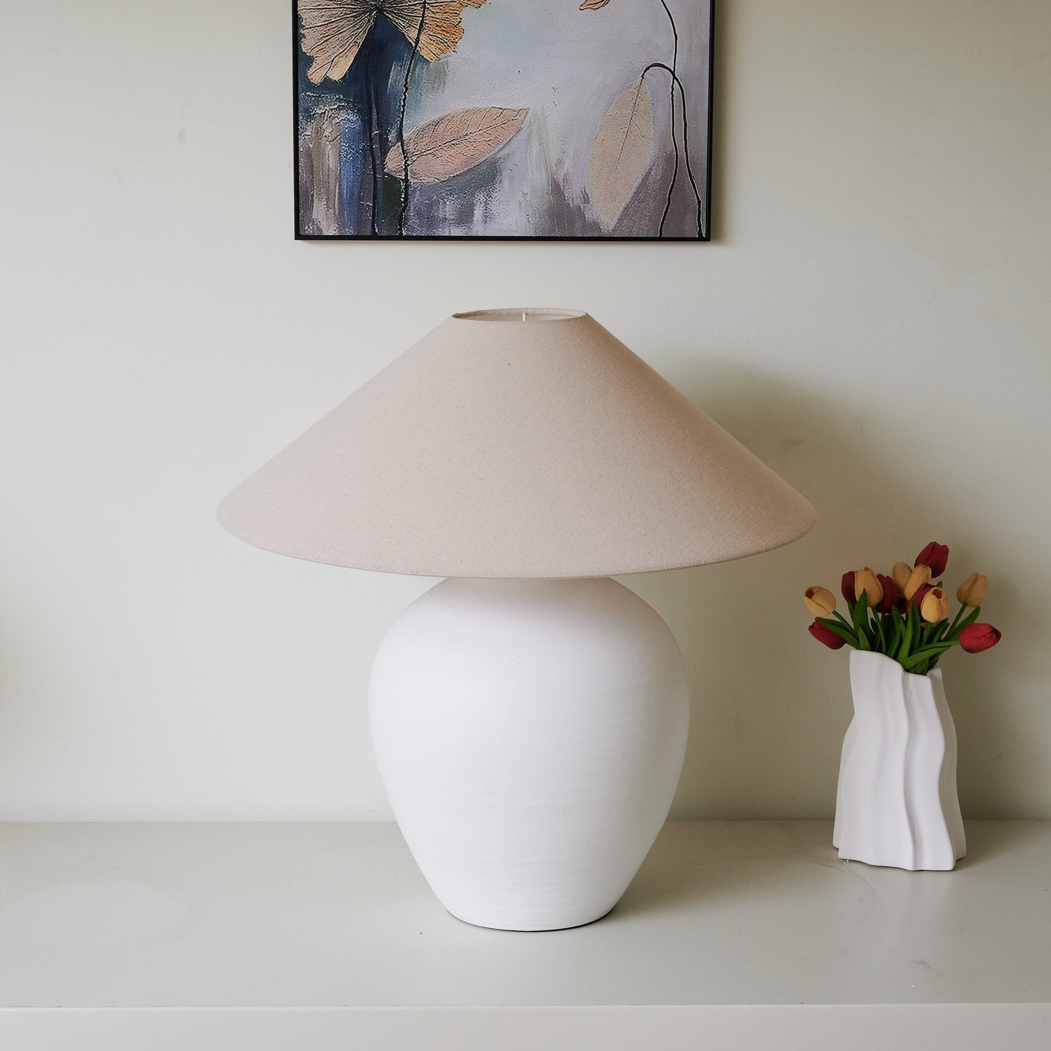 Aterra Modern Ceramic Table Lamp - Elegant Home Decor for Bedroom, Living Room & Office - Soft Warm White Light for Cozy Ambience