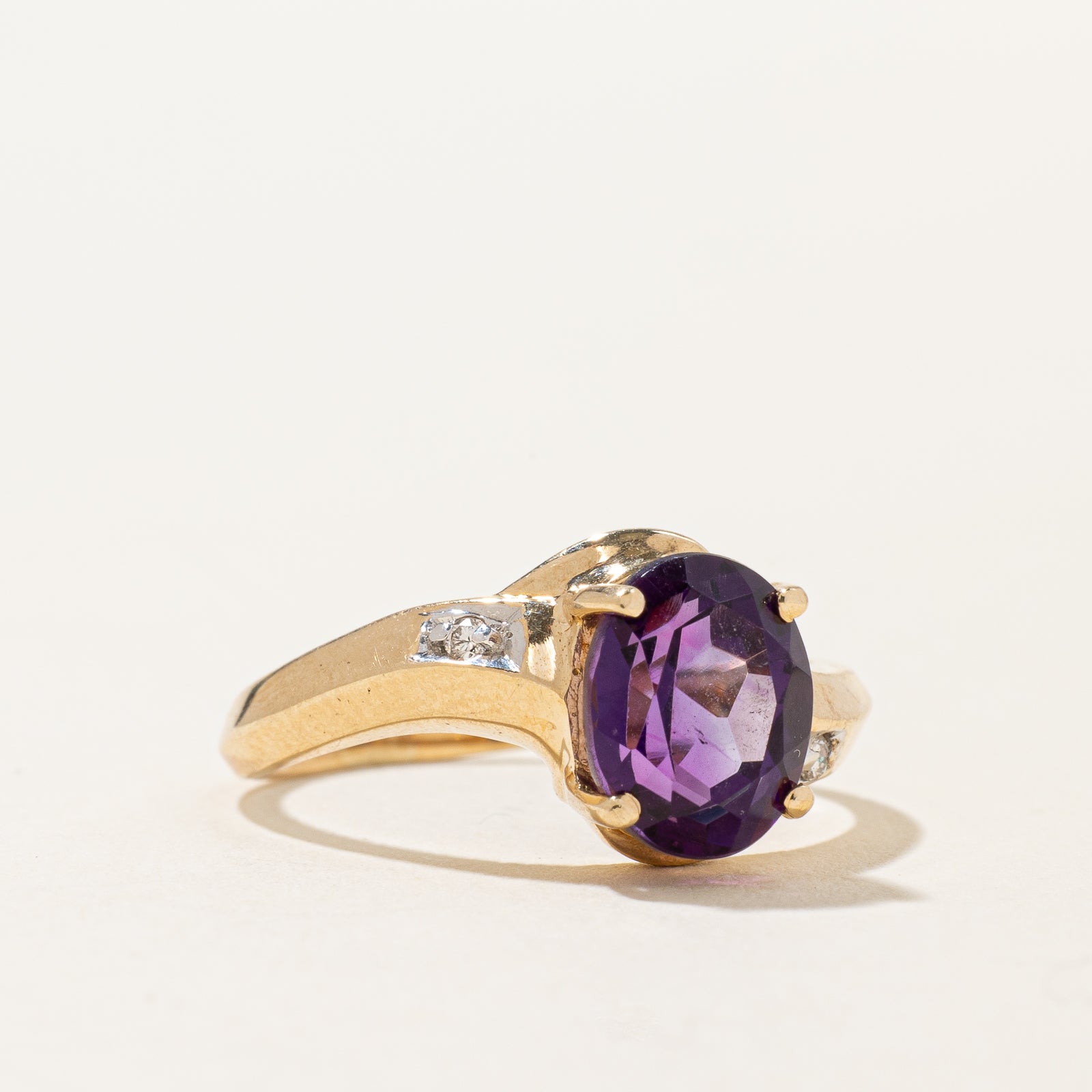 Amethyst and Diamond Bypass Ring - 1.90ct Amethyst with 0.03ctw Diamonds - Size 7.25 - Elegant Purple Gemstone Jewelry for Women - Perfect for Weddings, Anniversaries, and Special Occasions