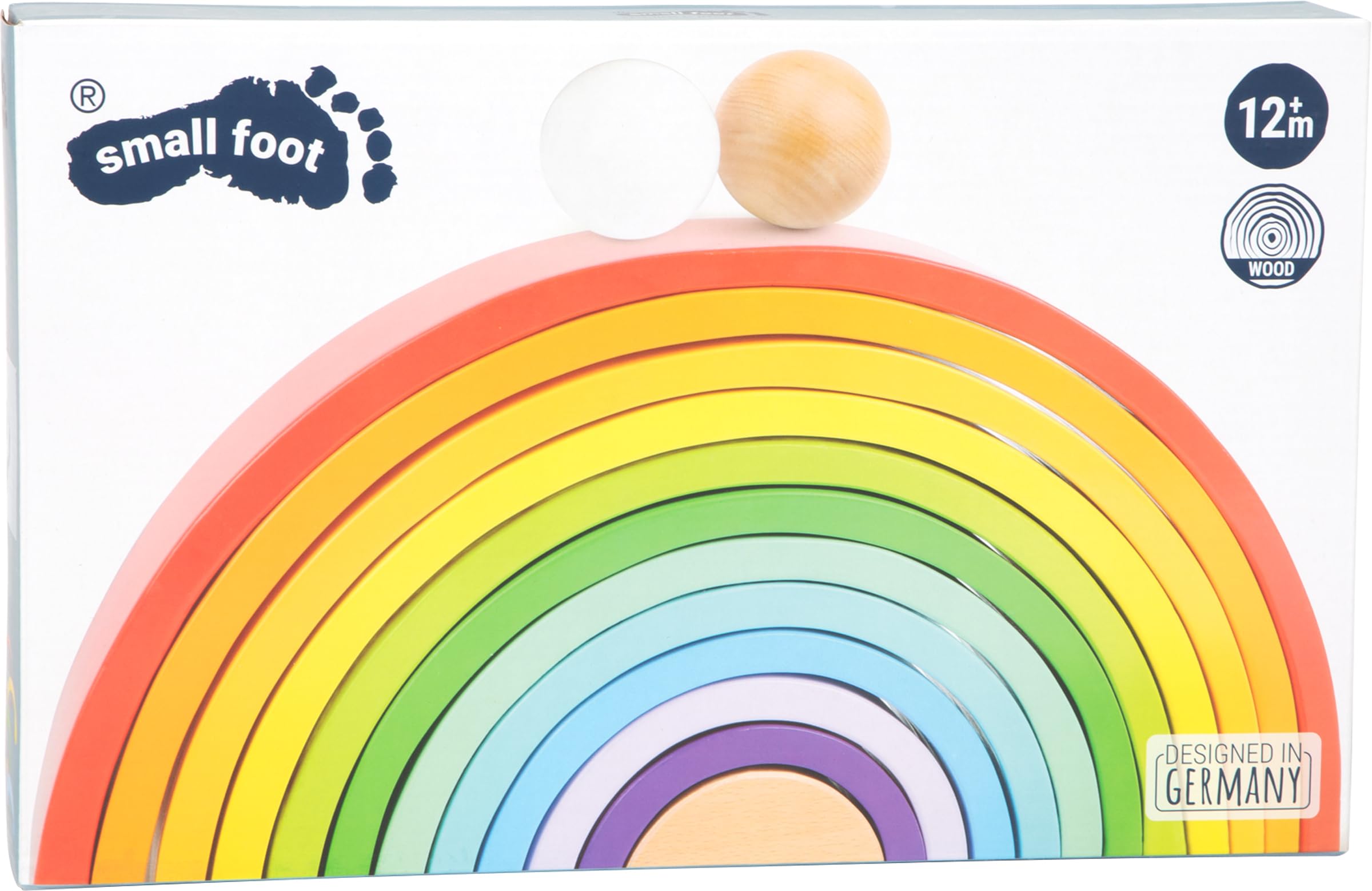 Small Foot Wooden Rainbow Blocks XL - 12-Piece Set with 2 Balls for Kids & Kindergarten Play