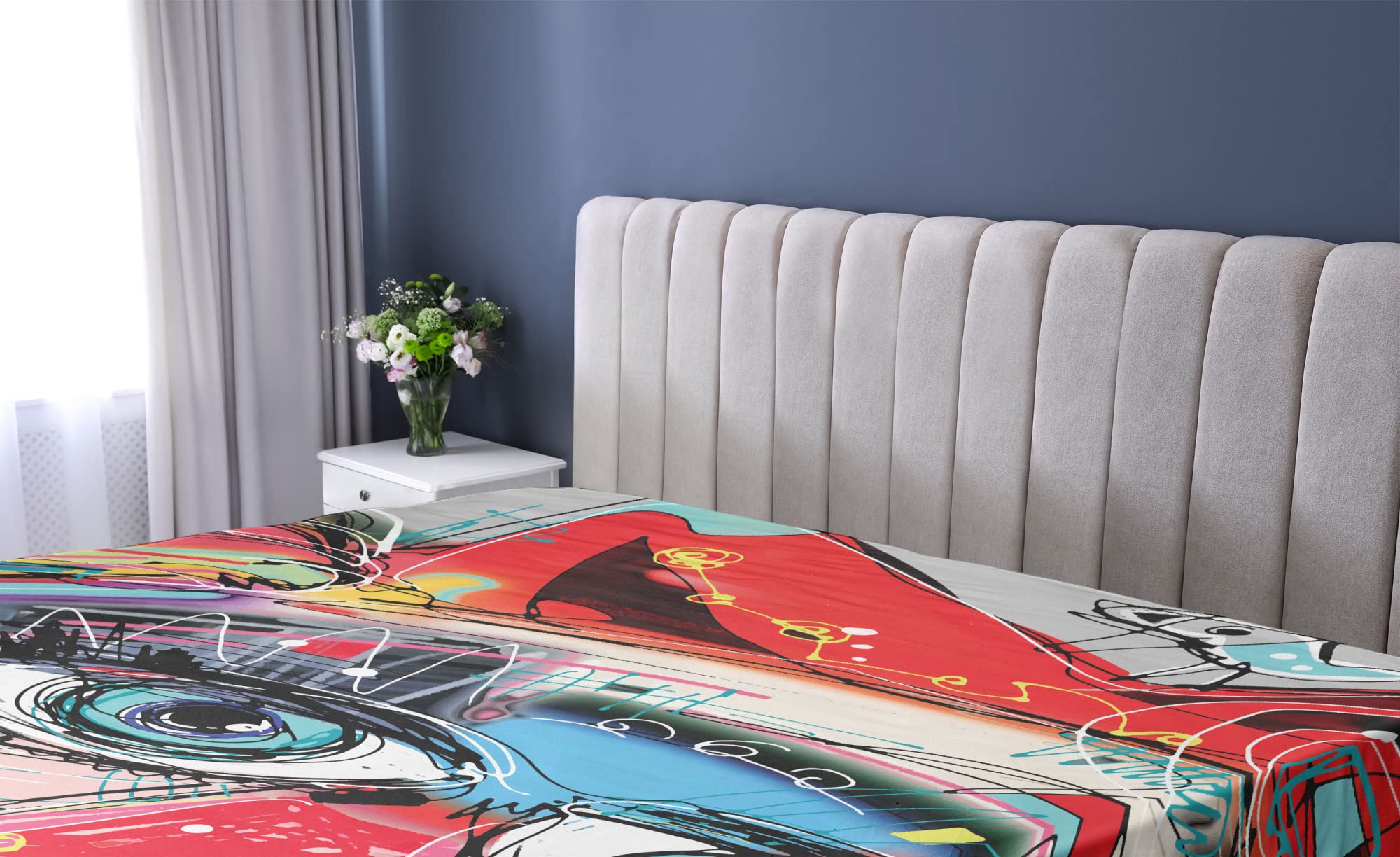 Ambesonne Art Fitted Sheet - Graffiti Style Dog Print, Twin XL, for Cozy Bedroom Decor