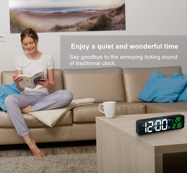 Digital Large Display Alarm Clock with LED Date & Temperature - Auto Brightness Dimmer for Bedroom, Office, Living Room Decor | Modern Smart Desk Clock Accessories (Black) - Perfect for Nightstands, Workstations & Home Décor