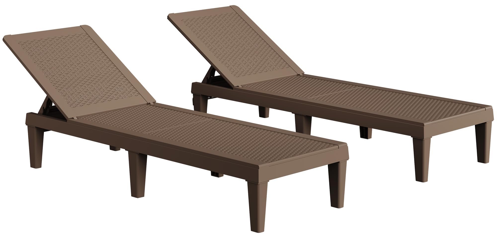 Greesum 2-Pack Outdoor Chaise Lounge Chairs with 5-Position Adjustable Backrest - Waterproof PE Sun Loungers for Garden, Pool, Beach, Patio & Deck - Dark Brown - Perfect for Sunbathing, Relaxing & Outdoor Lounging