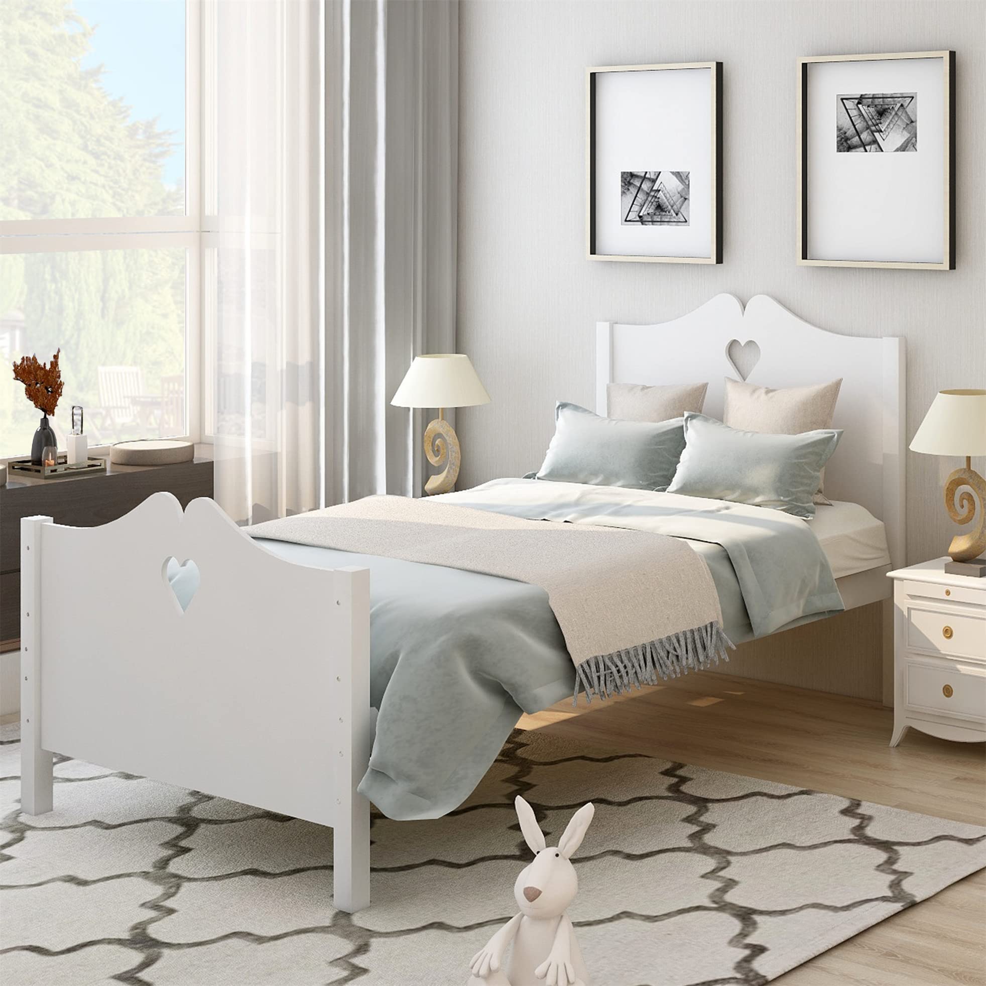 Harper & Bright Designs Twin Bed Frame with Headboard & Footboard - Solid Wood Platform Bed with Wood Slat Support - White Twin Size Bed for Kids & Teens - Perfect for Small Bedrooms & Guest Rooms