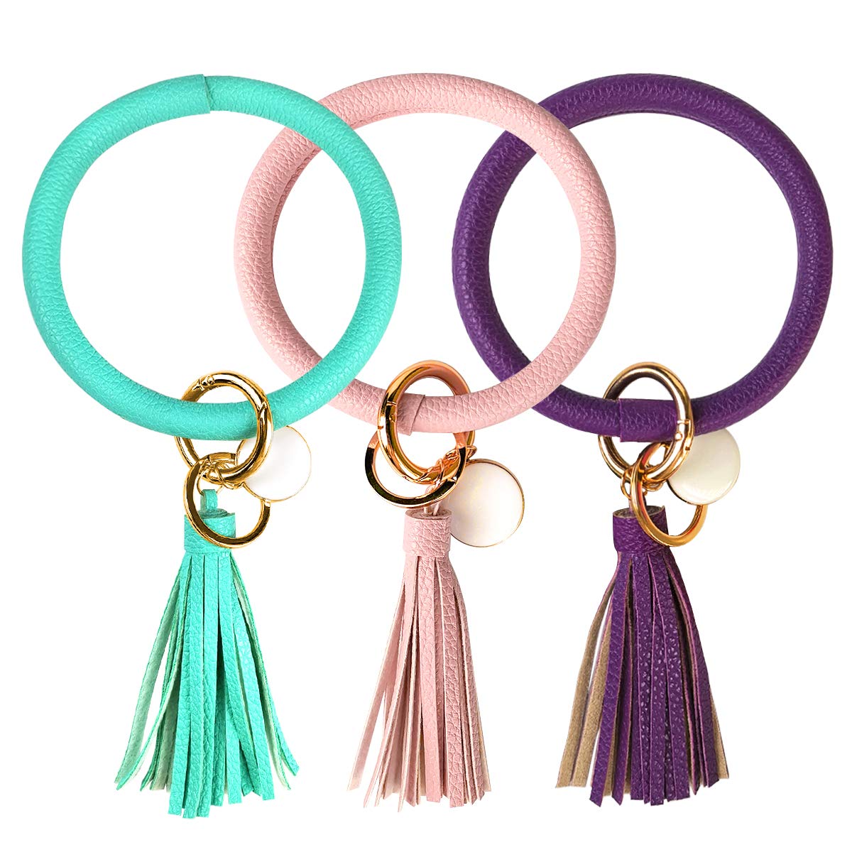 3pcs Stylish Wristlet Keychain Bracelet Set - Fashionable Round Keyring with Tassel for Women & Girls | Never Lose Your Keys Again | Perfect for Daily Use, Travel, and Gift Giving