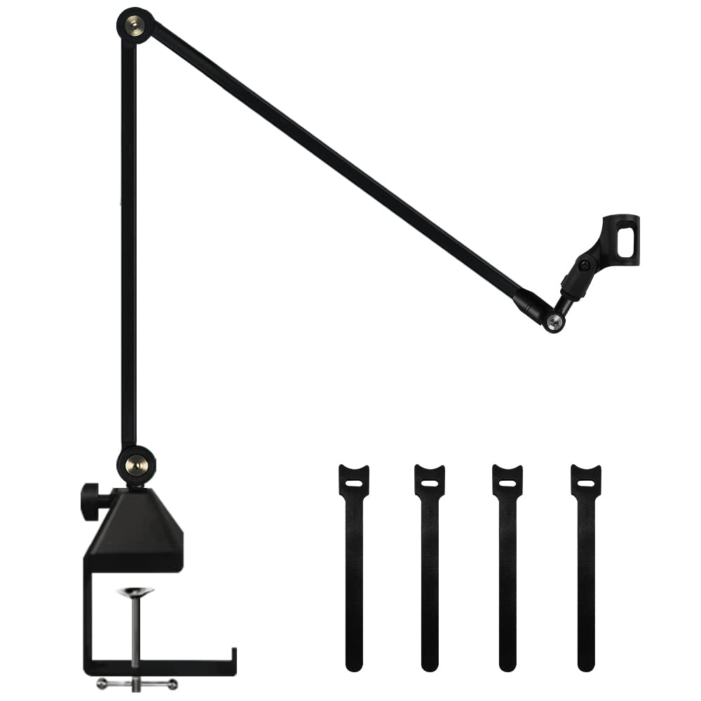 Adjustable Microphone Boom Arm Stand - Desk Mounted Mic Suspension Scissor Arm for Podcasting, Recording, Broadcasting & Streaming - Perfect for Home Studios, Gaming Setups & Voice Overs