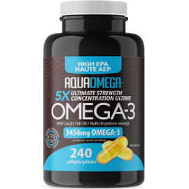 AquaOmega Ultimate Strength Omega-3 Fish Oil Supplement - 3456mg EPA & DHA - 240 Softgels for Heart, Brain & Joint Health - High Potency 5X Concentrated Formula