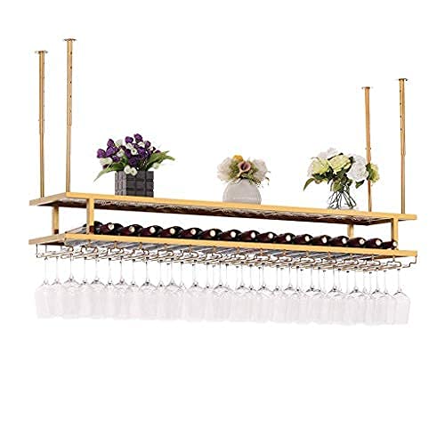 Premium Metal Iron Ceiling Wine Rack - Golden Hanging Stemware Storage Shelf for Wine Bottles & Goblets (60x30cm) - Perfect for Bars, Restaurants & Home Wine Cellars