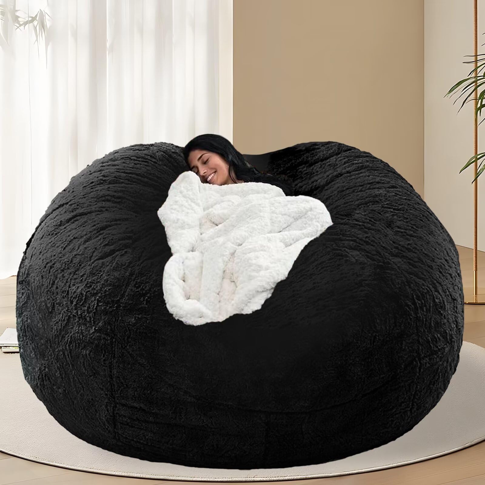 BCU 7FT Oversized Bean Bag Chair Cover for Adults & Kids - Empty Bean Bag Shell for Stuffed Animal Storage (Black) - Perfect for Living Rooms, Game Rooms & Dorm Decor