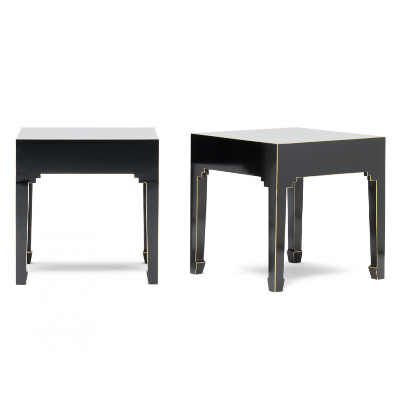 Golden Dragon Oriental Painted Solid Wood Pair of Lamp Tables 30x30x40cm - Asian Inspired Nightstand for Living Room, Bedroom, or Meditation Space - Perfect for Home Decor and Feng Shui Arrangement
