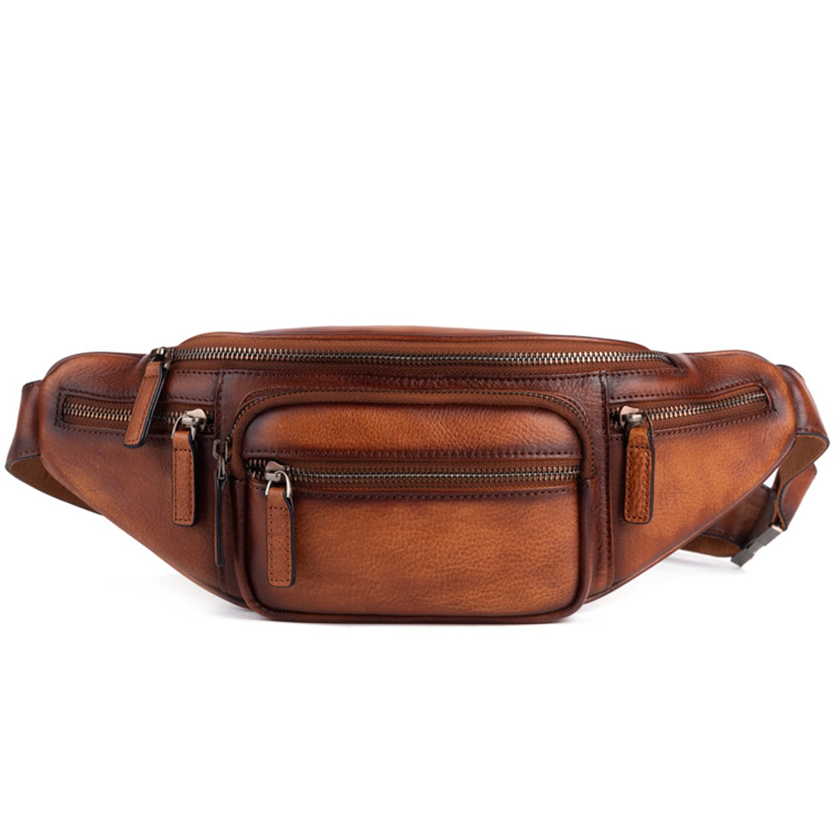 Genuine Leather Fanny Pack Waist Bag for Men & Women - Adjustable Hip Bum Bag with Multiple Pockets - Travel, Hiking & Everyday Use Crossbody Sling Bag (Brown)