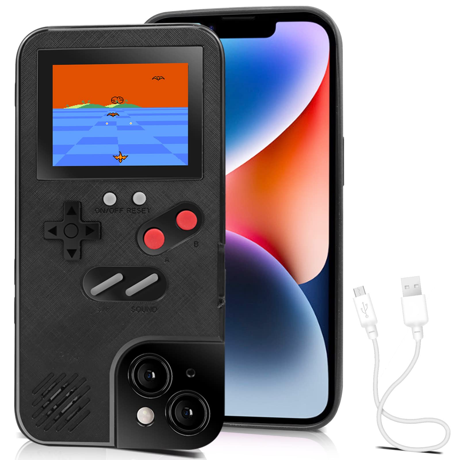 JILLICK Retro Gameboy Phone Case for iPhone 6/7/8 Plus - Shockproof Protective Cover with 36 Classic Games & Color Screen | Handheld Gaming Console | Perfect for Commuting, Travel & Nostalgic Gaming (Black)