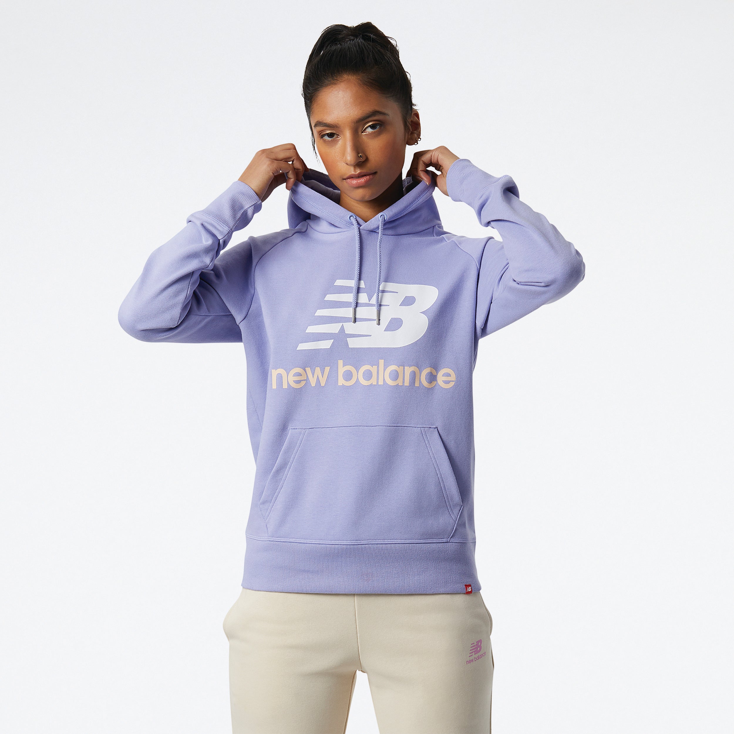 New Balance Essential Stacked Logo Women's Pullover Hoodie - Comfortable & Stylish for Workouts, Running, and Casual Wear