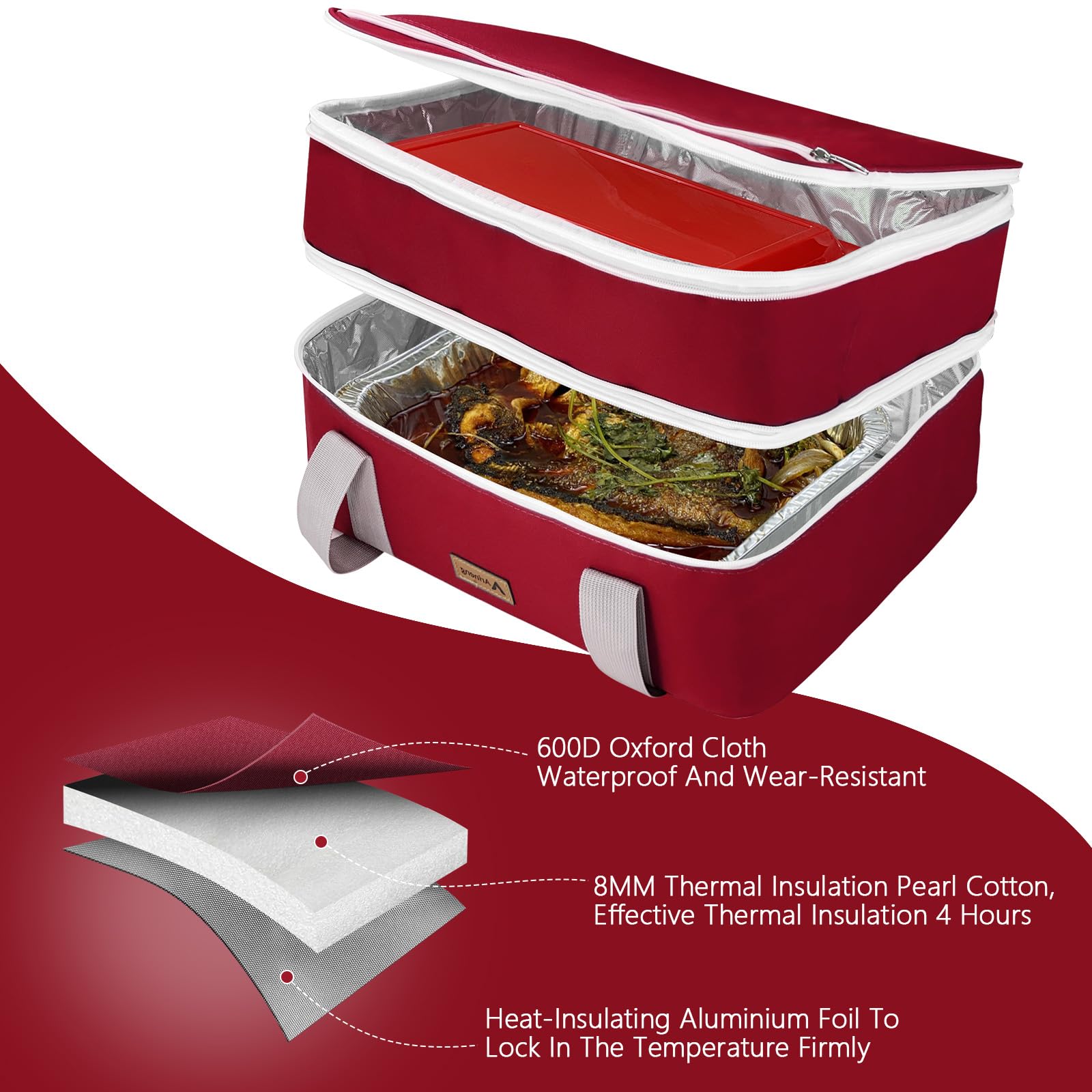 Arienng Insulated Casserole Carrier for Hot & Cold Food - Fits 9x13 & 11x15 Inch Baking Pans - Thermal Insulation Keeps Meals Fresh - Perfect for Potlucks, Picnics & Holiday Gatherings