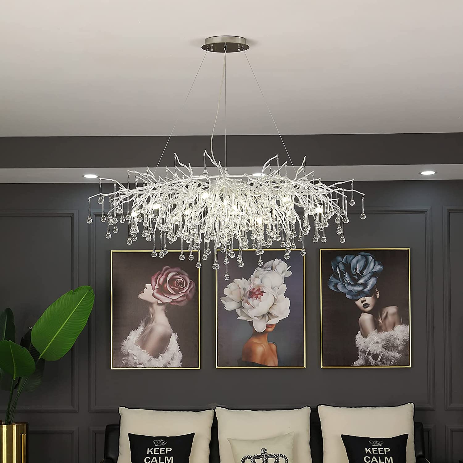 Elegant Rectangular Crystal Chandelier - Modern LED Ceiling Light Fixture for Dining Room, Living Room, Bedroom & Entryway | Artpad Luxury Lighting Decor