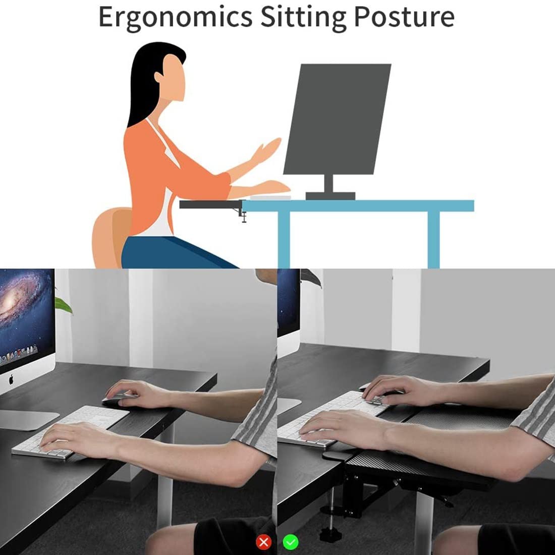 Ergonomic Keyboard Tray with Easy Clamp-On Design - No Screw Installation Needed, Adjustable Desk Extender Side Table for Home & Office Workspace - Perfect for Computer Workstations, Gaming Setups and Small Space Organization