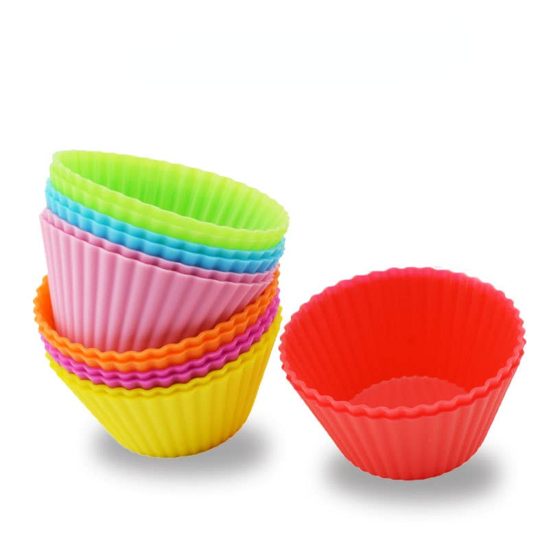 50pcs Reusable Non-Stick Silicone Baking Cups - 7cm Round Cupcake Molds & Liners for Perfect Baking (Random Colors) - Ideal for Cupcakes, Muffins, Desserts & Party Treats