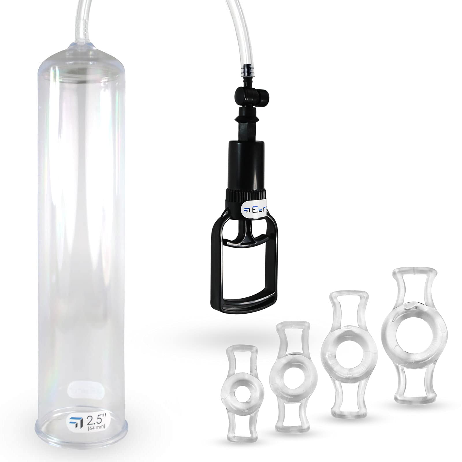 LeLuv Vacuum Pump Kit for Male Enhancement - 2.5 Inch x 12 Inch Cylinder with Clear Hose, TGrip Handle & 4 Constriction Rings | Penis Pump for ED Treatment, Blood Flow Improvement & Sexual Performance | Home Use, Gym, Personal Care