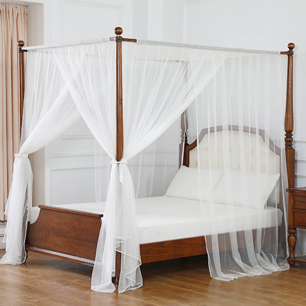 Elegant Mengersi Full Size Canopy Bed Curtains - Sheer Bed Drapes for Romantic Bedroom Decor | Perfect for Master Bedrooms, Girls' Rooms & Boho Chic Home Styling