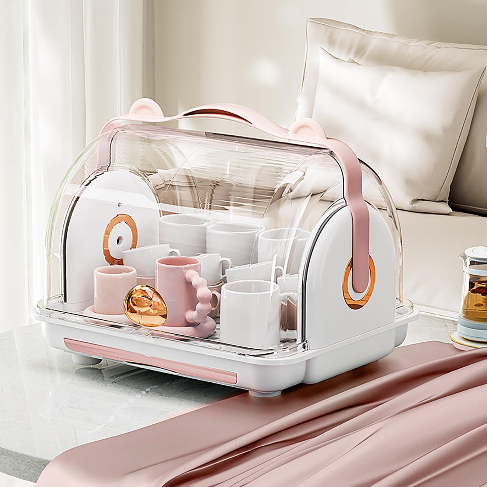**Portable Baby Bottle Drying Rack & Storage Organizer with Lid – Large Capacity Toddler Feeding Accessories Holder for Kitchen Cabinet (Pink) – Perfect for Nursery, Daycare & On-the-Go Parents**