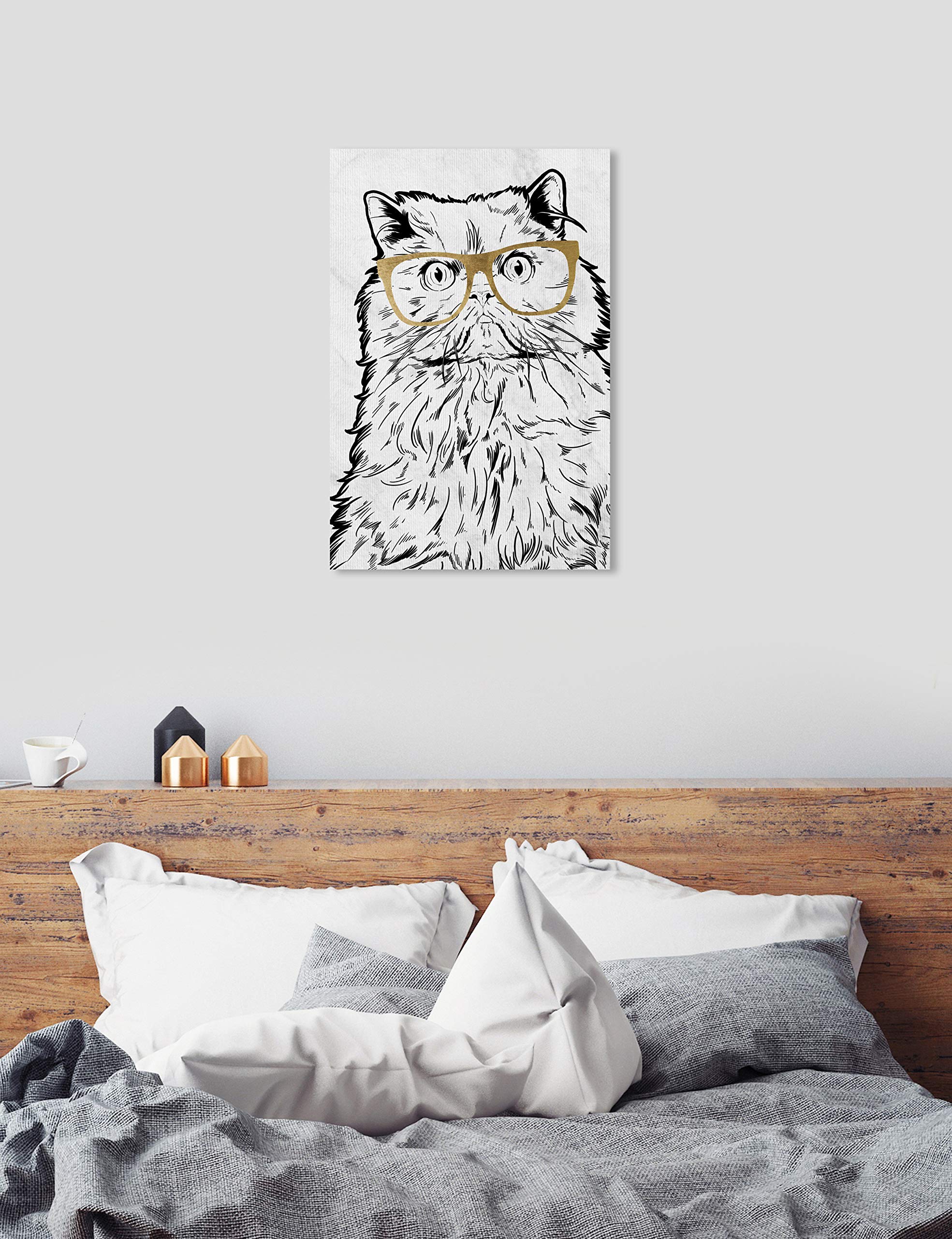Oliver Gal Artist Co. 'Cat with Gold Glasses' Canvas Wall Art Print - 30x45 Inch Black & White Animal Painting for Living Room, Bedroom & Office Decor