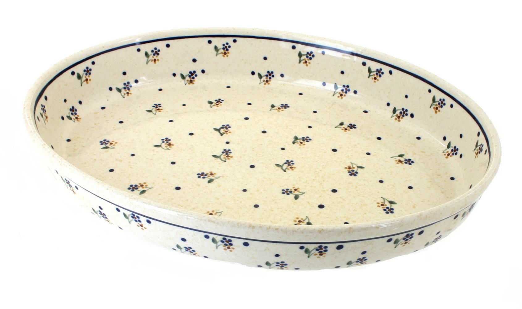 Blue Rose Polish Pottery Country Meadow Large Oval Baker - Handmade Ceramic Baking Dish for Casseroles, Pies & Roasts | Perfect for Rustic Kitchens & Farmhouse Decor
