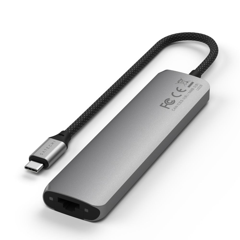 Satechi 7-in-1 USB-C Slim Multiport Adapter with 4K HDMI, USB 3.0, Ethernet & PD - Perfect for MacBook, iPad Pro, and Windows Laptops for Home Office, Travel & Presentations