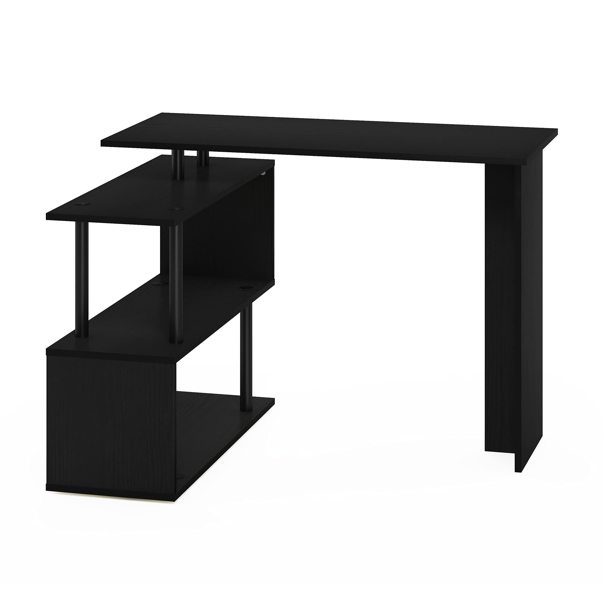 Furinno Moore L-Shape Computer Desk with 3-Tier Shelves - Compact Home Office Desk for Small Spaces, Study Desk with Storage, Espresso Finish - Perfect for Home Office, Gaming Setup & Remote Work