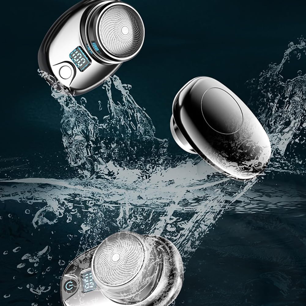 Onthpointe Mini Electric Shaver for Men - Wet & Dry 3D Rotary Shaving System, IPX7 Waterproof Travel Razor with Long Battery Life - Compact & Powerful Electric Shaver for Face, Body & Travel Use (Blue)