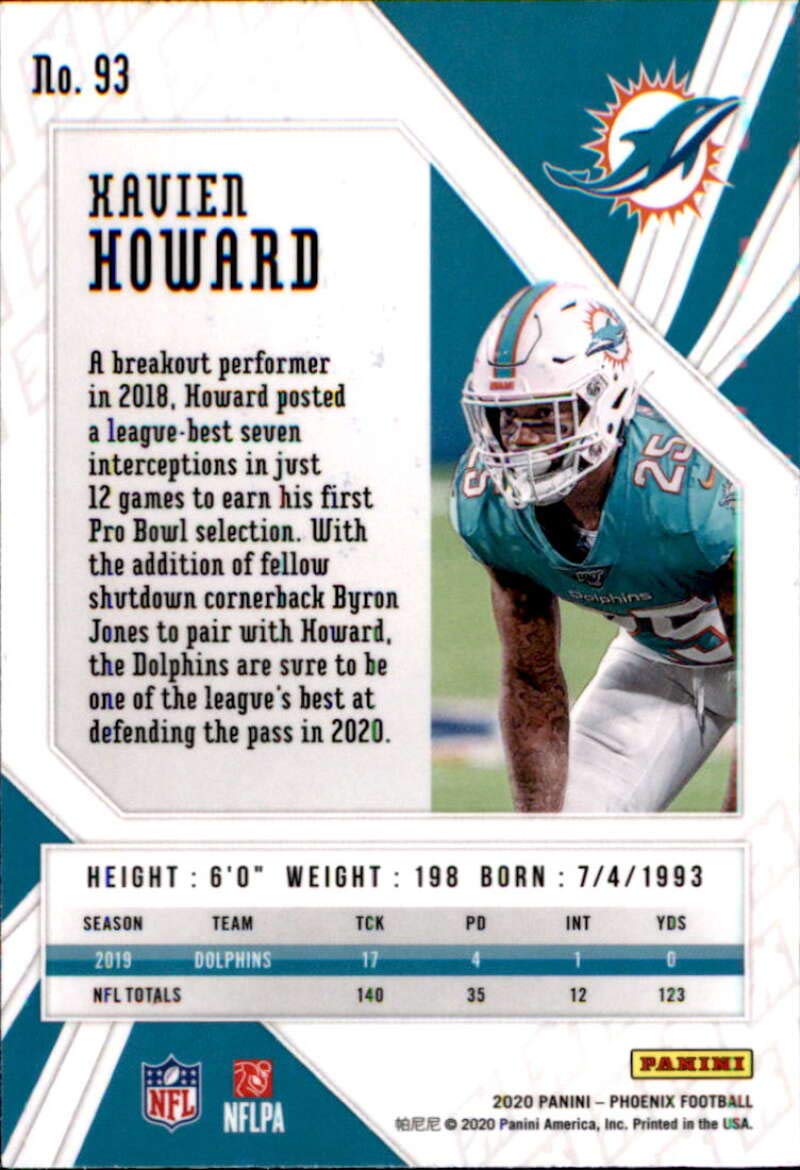 2020 Panini Phoenix Fire Burst #93 Xavien Howard Miami Dolphins Football Card - Perfect for Collectors, Fans, and Sports Memorabilia Displays