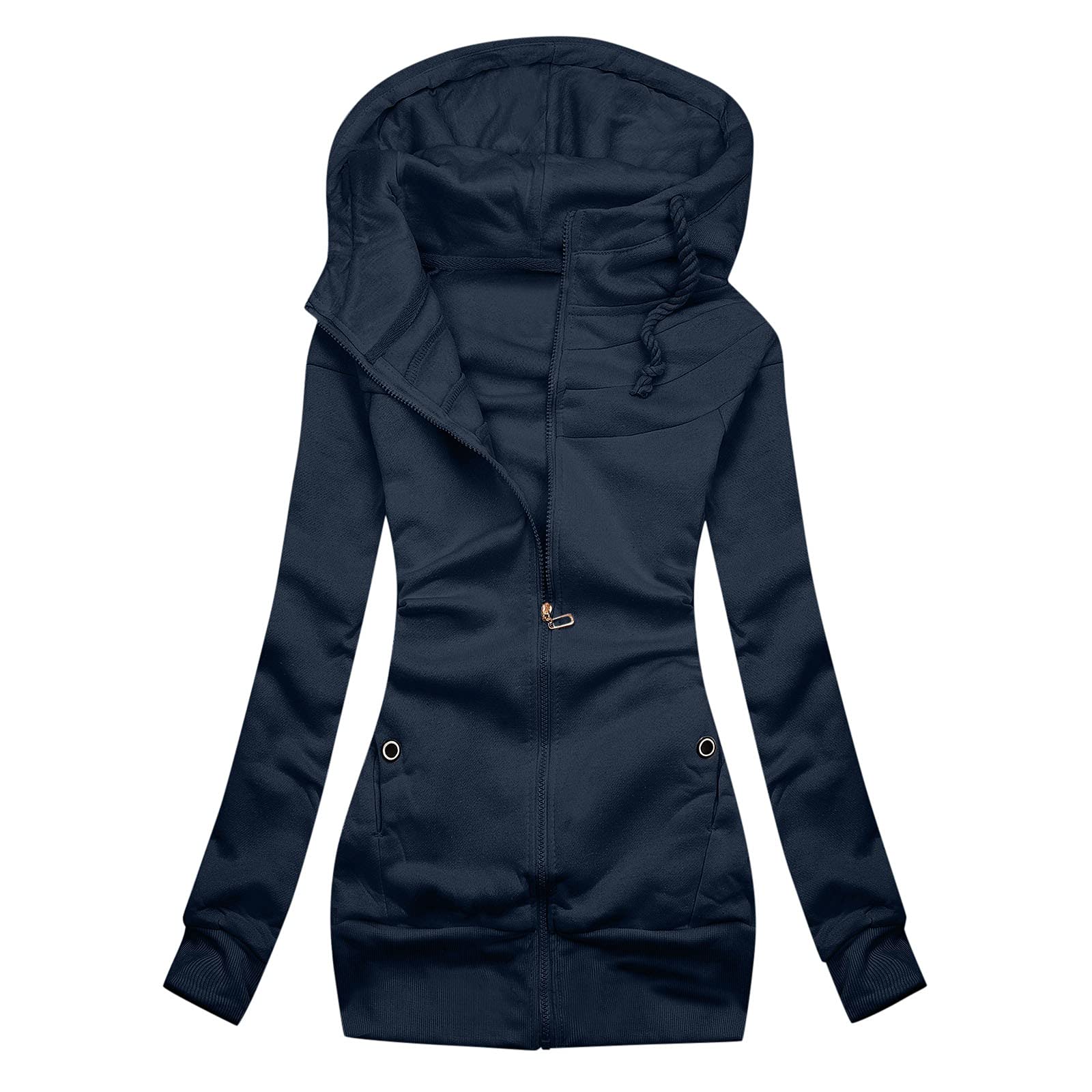 Women's Casual Solid Color Slim Fit Hooded Sweatshirt Jacket - Embroidered Pullover Blouse for Everyday Wear, Fall & Winter Fashion Outerwear