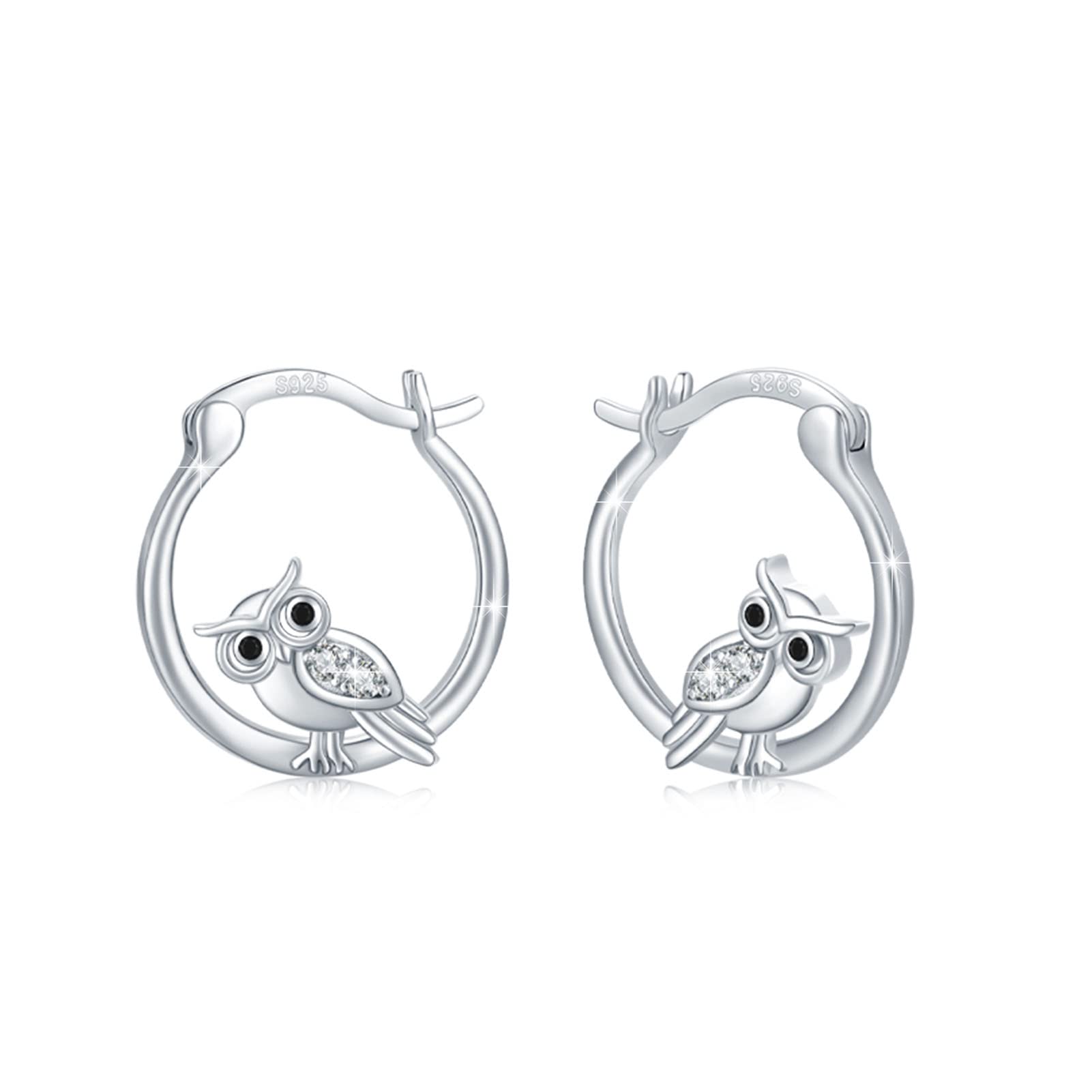 925 Sterling Silver Owl Hoop Earrings - Cute Animal Jewelry for Women & Teens | Graduation Gift for Her | Perfect for Everyday Wear & Special Occasions
