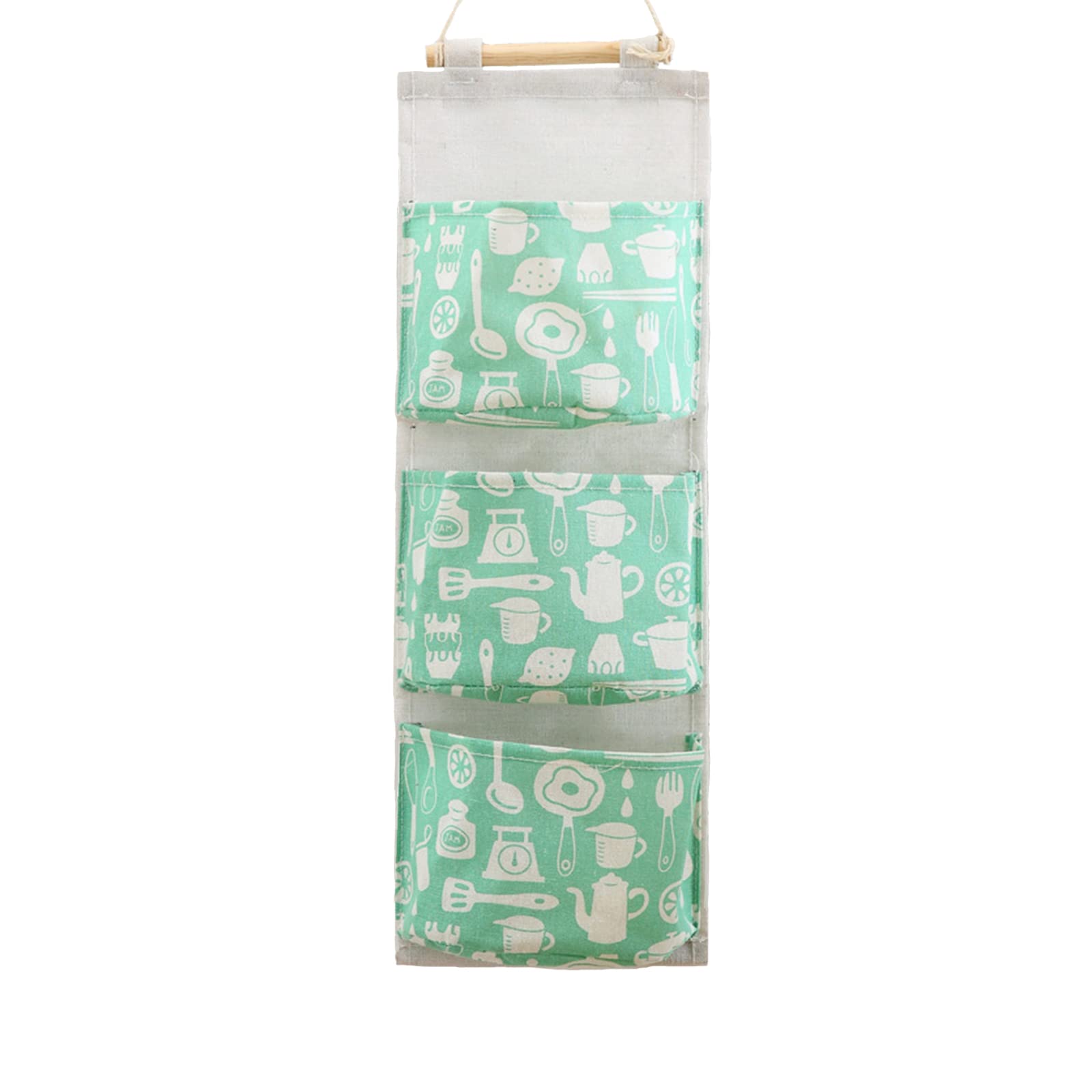 Premium Linen Fabric Wall Hanging Storage Organizer with 3 Pockets - Over The Door Hanging Storage Bag, Foldable Closet Organizer Shelf (23x7.5 Inch, Light Green) - Perfect for Bedroom, Bathroom, Closet & Nursery Organization