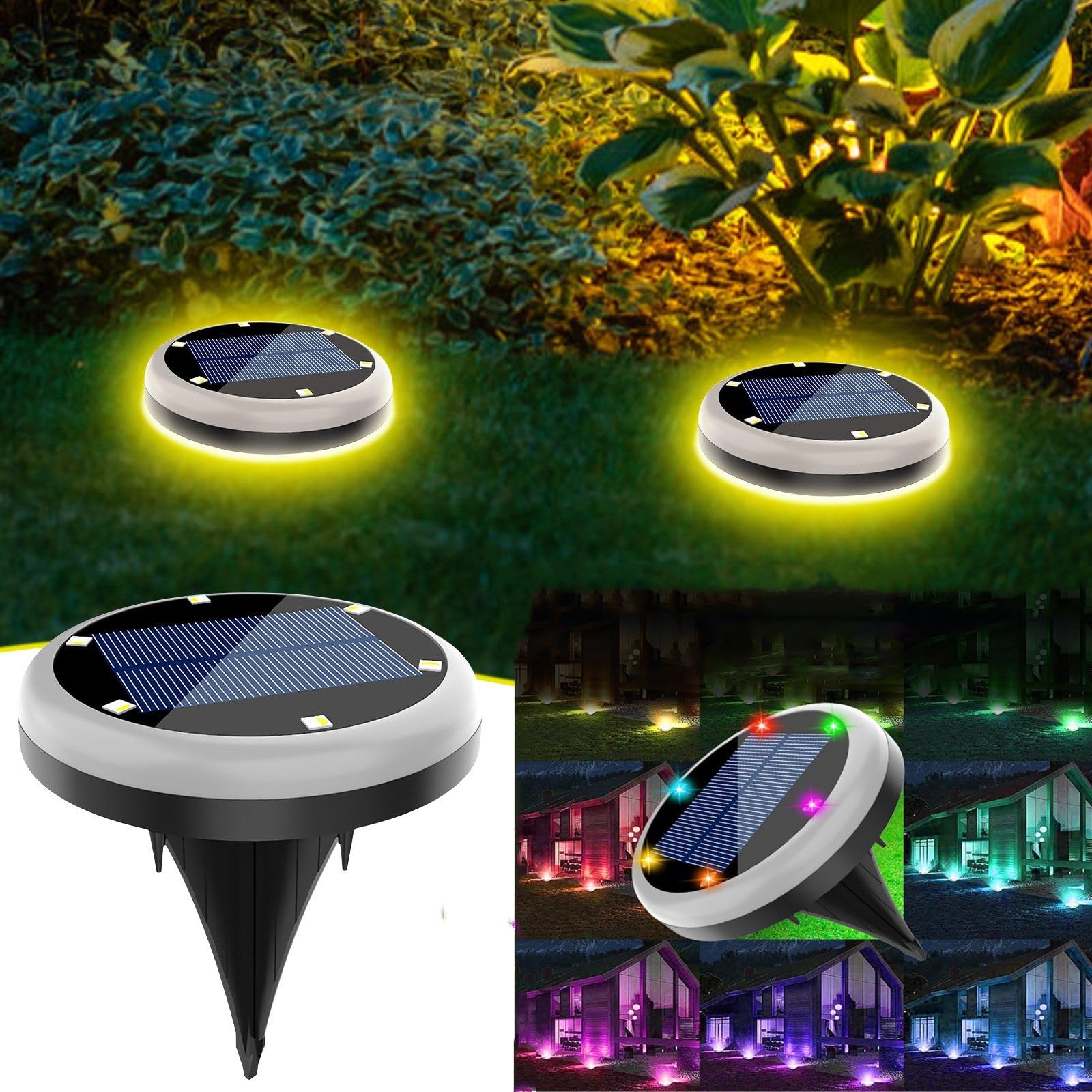 6 LED Solar Ground Lights - Waterproof Color Changing Outdoor Garden Lights for Pathways, Walkways, Lawns & Driveways | Energy-Efficient Landscape Lighting for Gardens, Courtyards & Backyards