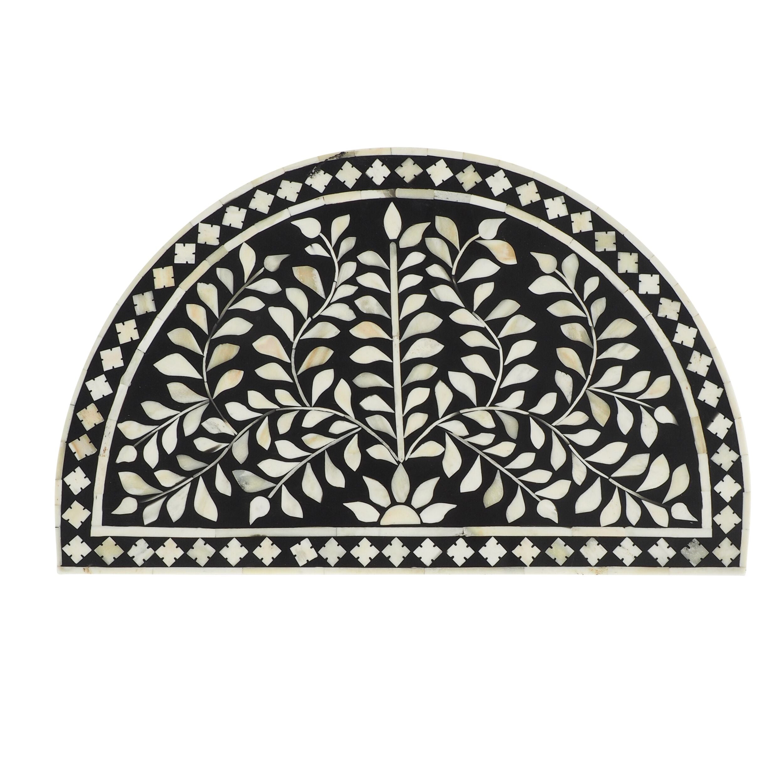 Handcrafted Black Bone Inlay Half Moon Side Table with Metal Frame - 44cm Accent Table for Living Room, Bedroom & Entryway Decor