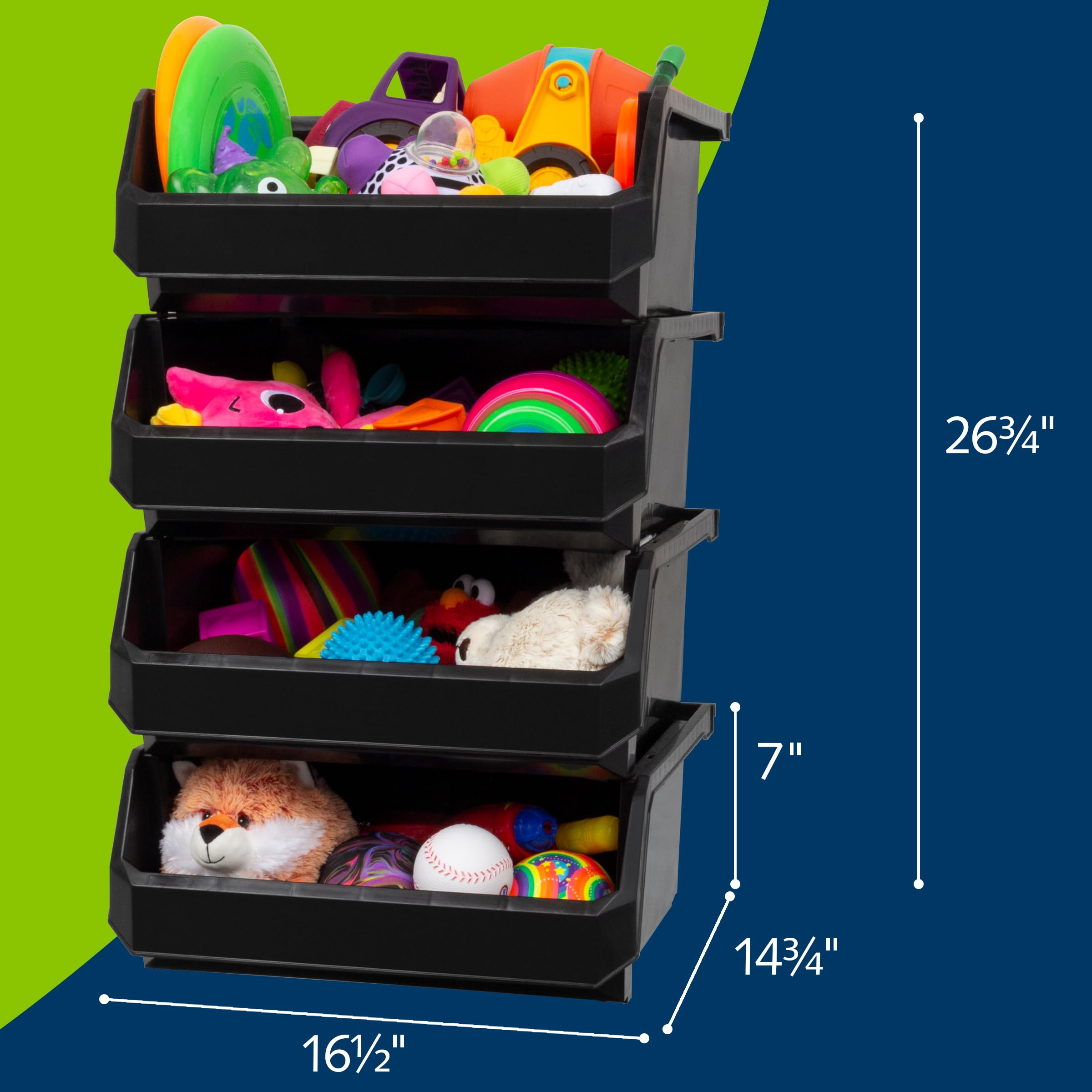 Stackable Plastic Storage Bins - 4-Pack Extra Large (14.8