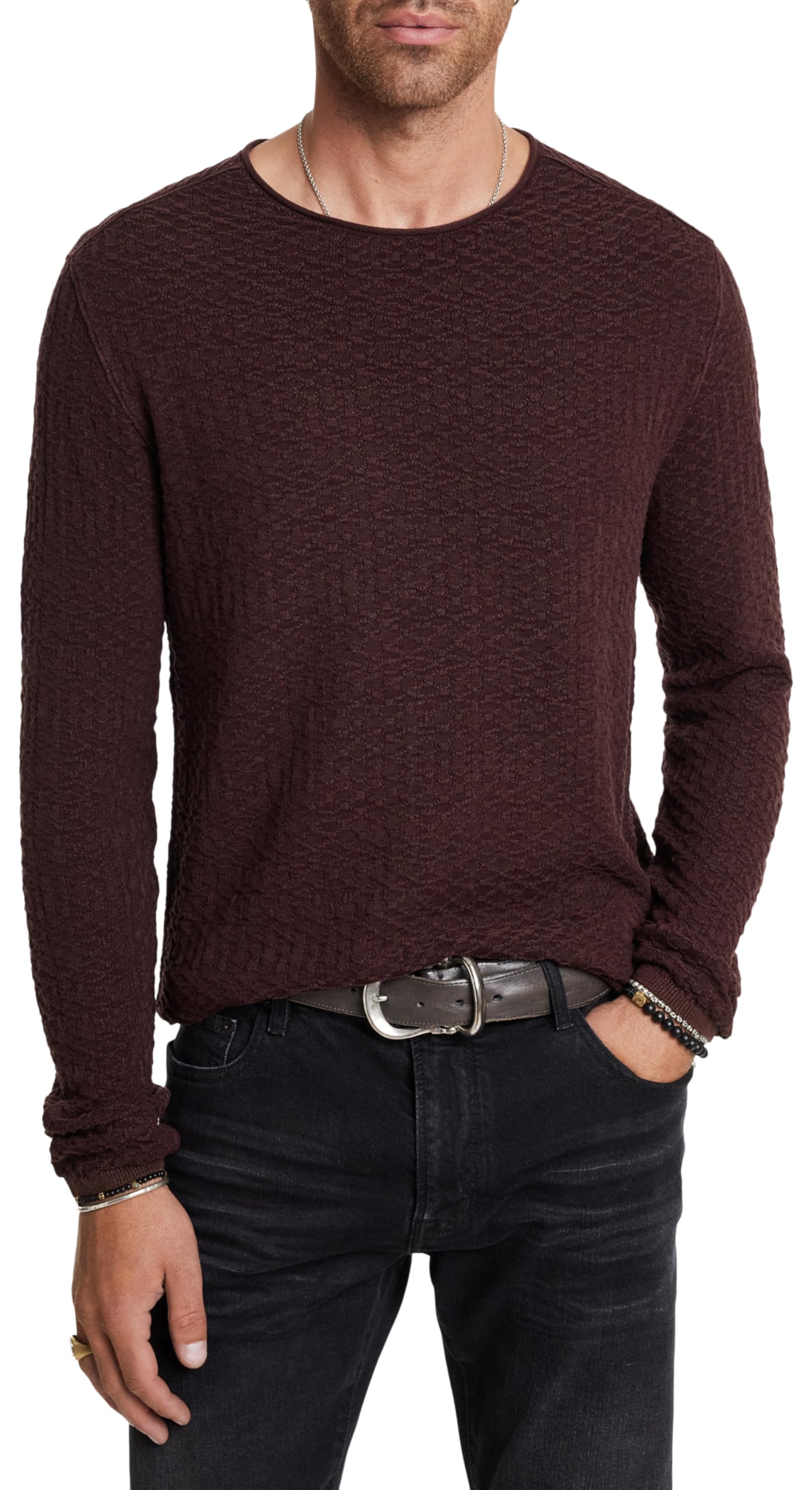 John Varvatos Men's Riley Crew Neck Sweater - Premium Soft Cotton Knit Pullover for Casual & Business Wear - Perfect for Office, Dates & Fall Outfits