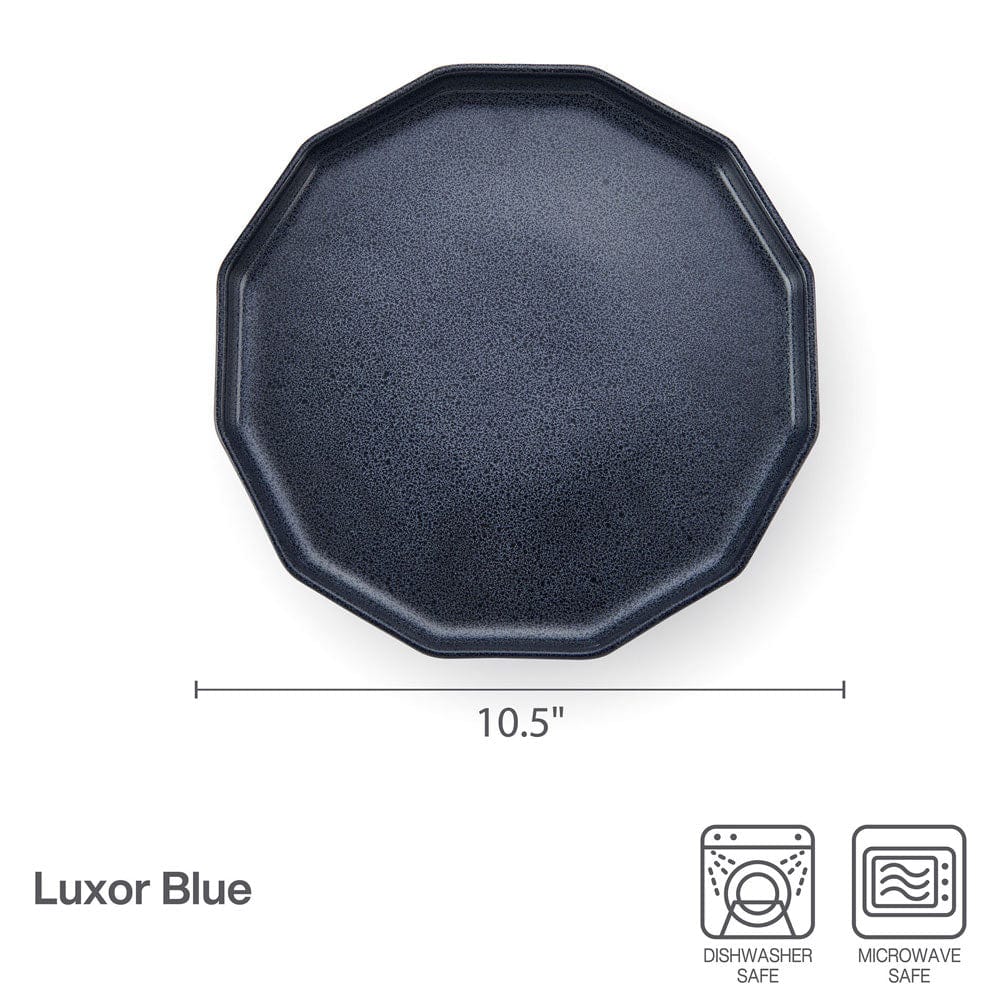 Luxor Blue Set of 4 Elegant Porcelain Dinner Plates - Perfect for Formal Dining, Wedding Registry & Holiday Entertaining
