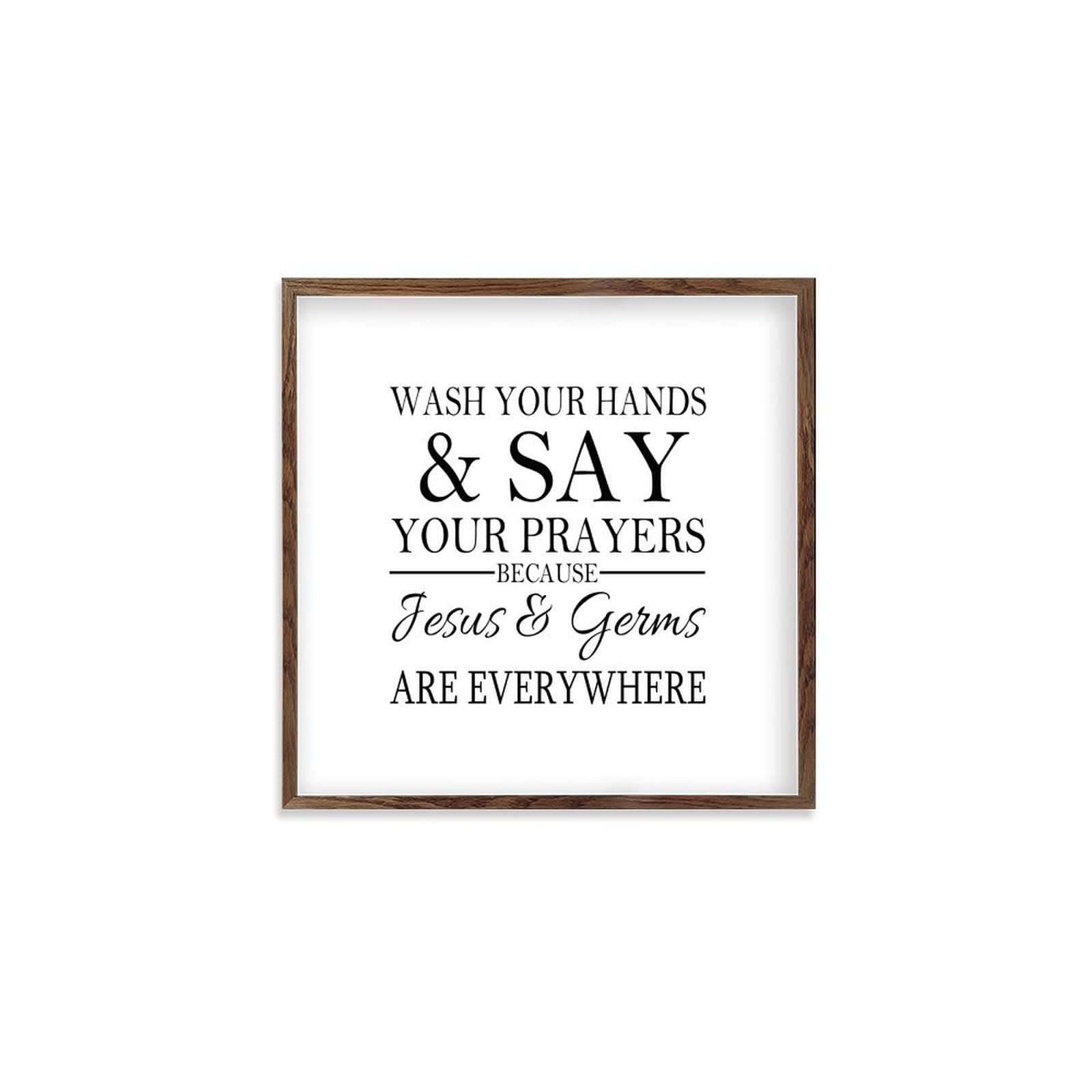 Farmhouse Wood Sign - Wash Hands Prayers Wall Decor for Bathroom & Living Room
