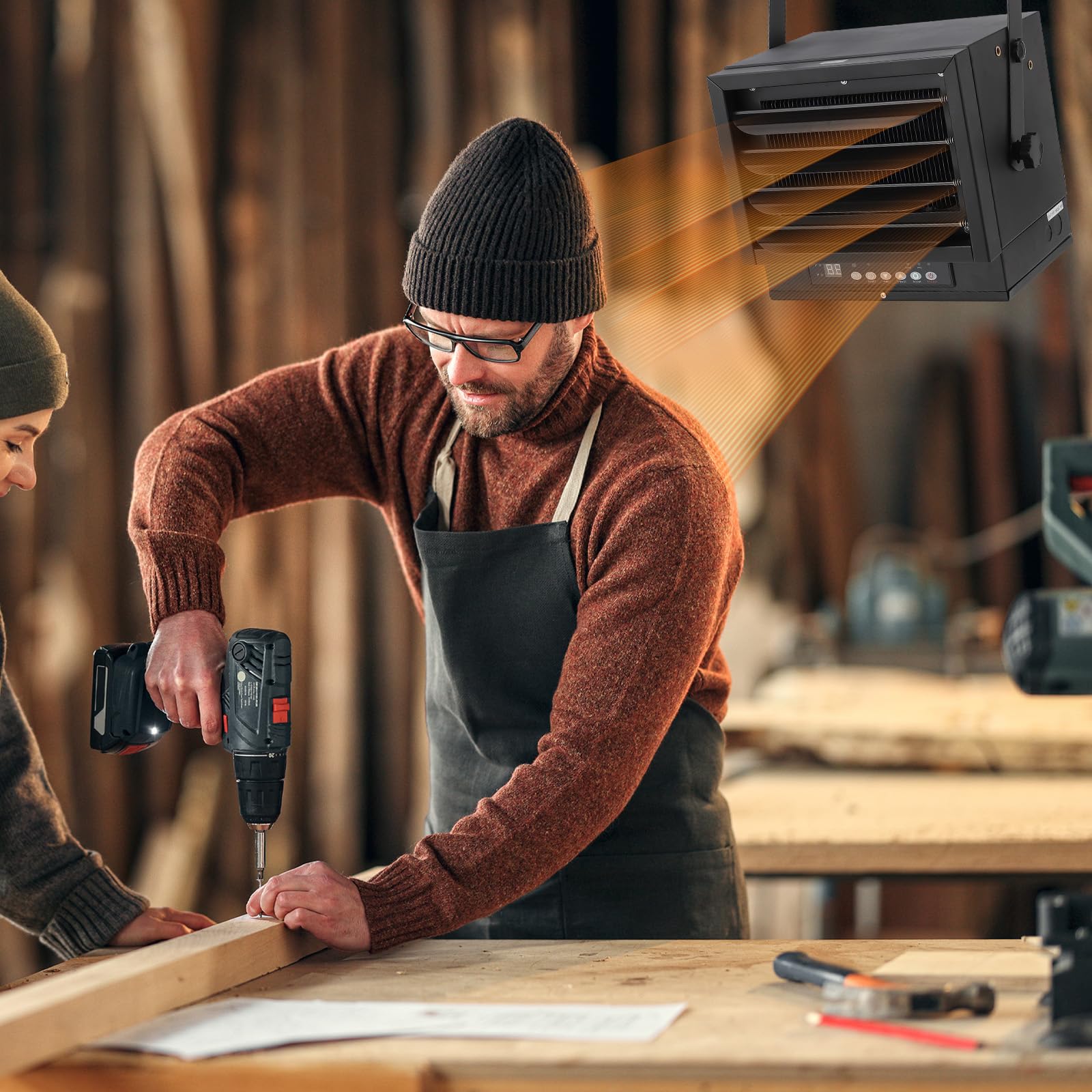 7500W 240V Electric Garage Heater with Remote Control - Ceiling Mount Shop Heater with 12-Hour Timer & Overheat Protection - Perfect for Workshop, Warehouse & Home Garage Heating in Winter