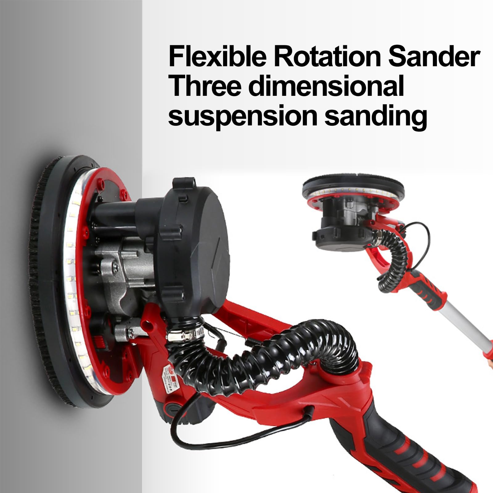HYCHIKA 1250W Electric Drywall Sander with Vacuum System, Dual LED Lights & Extendable Handle - Includes 6 Sanding Discs & Dust Collection Bag - Perfect for Home Renovation, Wall Smoothing & Professional Drywall Finishing