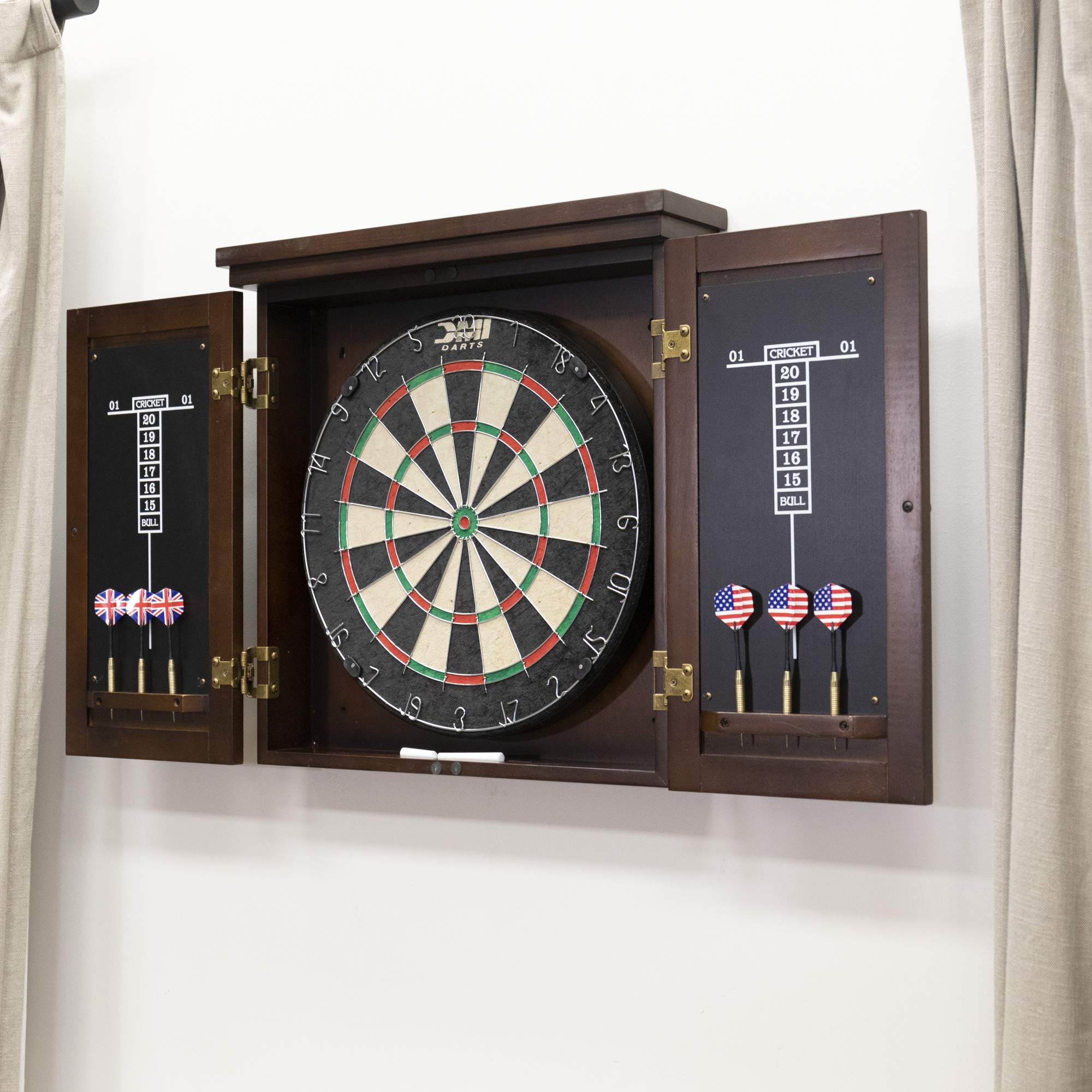 American Legend Traditional Dartboard Cabinet - Premium Wooden Dart Board Set with Bristle Board & Darts - Perfect for Home Game Rooms, Bars, and Man Caves