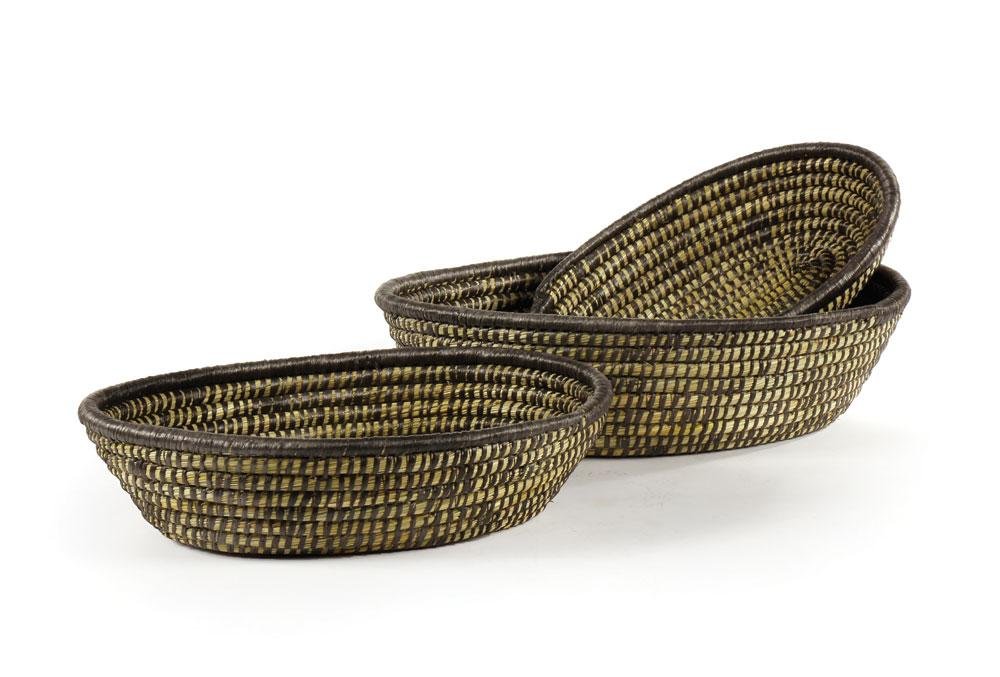 Rivergrass Low Oval Baskets Set of 3 - Black for Home Storage & Decor