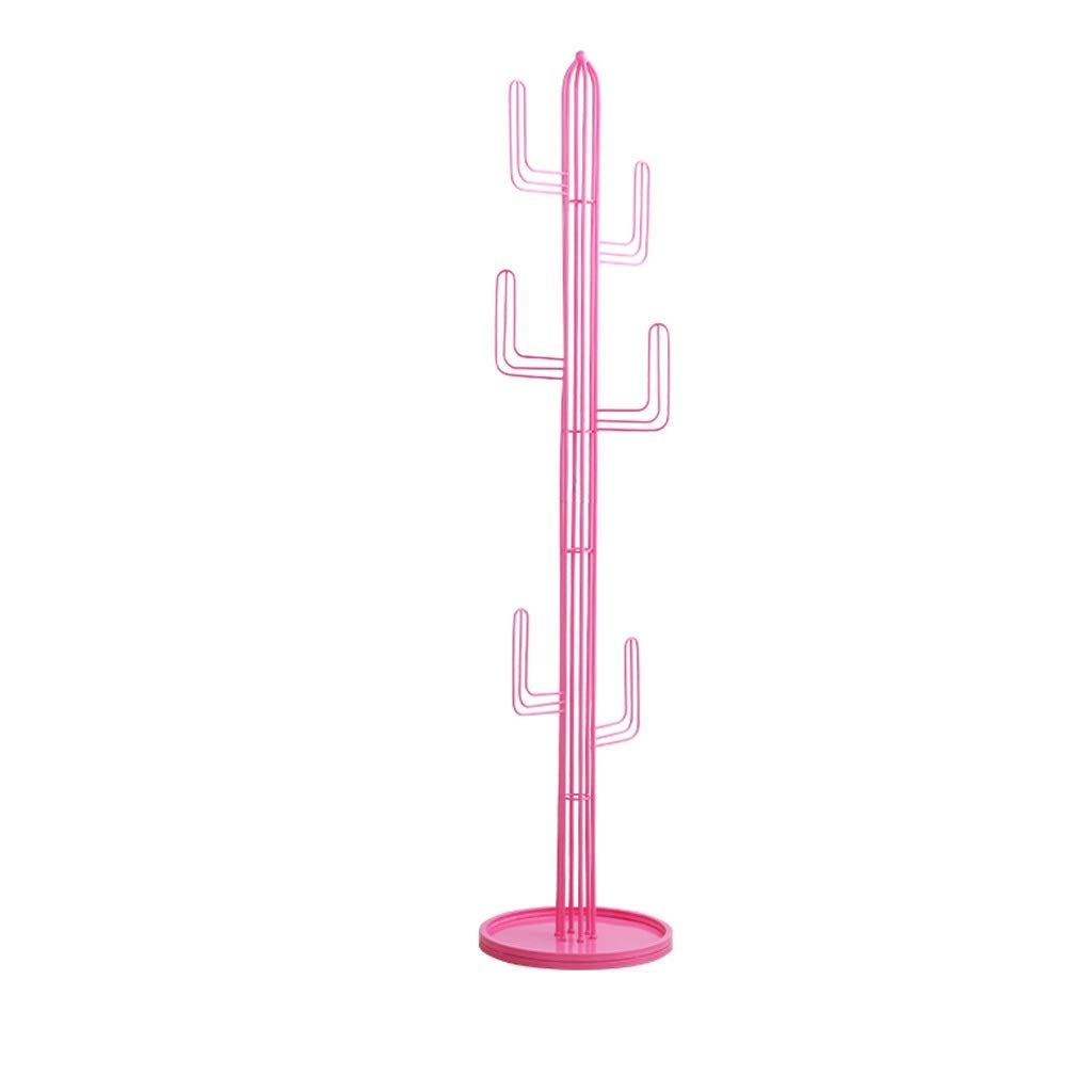 Simple Metal Coat Rack with Multi Hooks - Pink Floor Standing Hat & Clothing Organizer for Living Room, Bedroom, Entryway - Easy Assembly Home Furniture for Jackets, Bags & Accessories