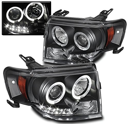Halo LED DRL Projector Headlights - Black - Compatible with 2008-2012 Ford Escape - Upgrade Your Night Driving Safety & Style