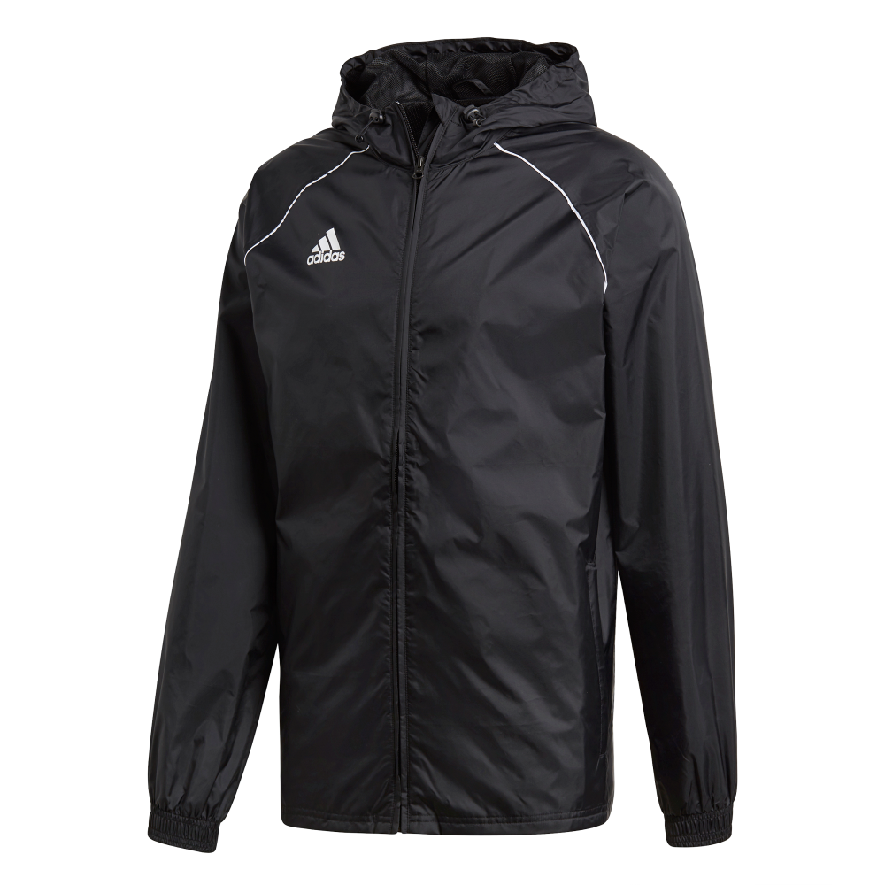 Adidas Youth Core 18 Waterproof Rain Jacket for Boys & Girls - Lightweight Windbreaker with Hood (Black/White) - Perfect for School, Outdoor Activities & Sports