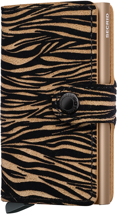 Secrid Mini Wallet for Men & Women - RFID Blocking Zebra Beige Leather Card Holder - Slim Compact Wallet for Everyday Use, Travel & Business