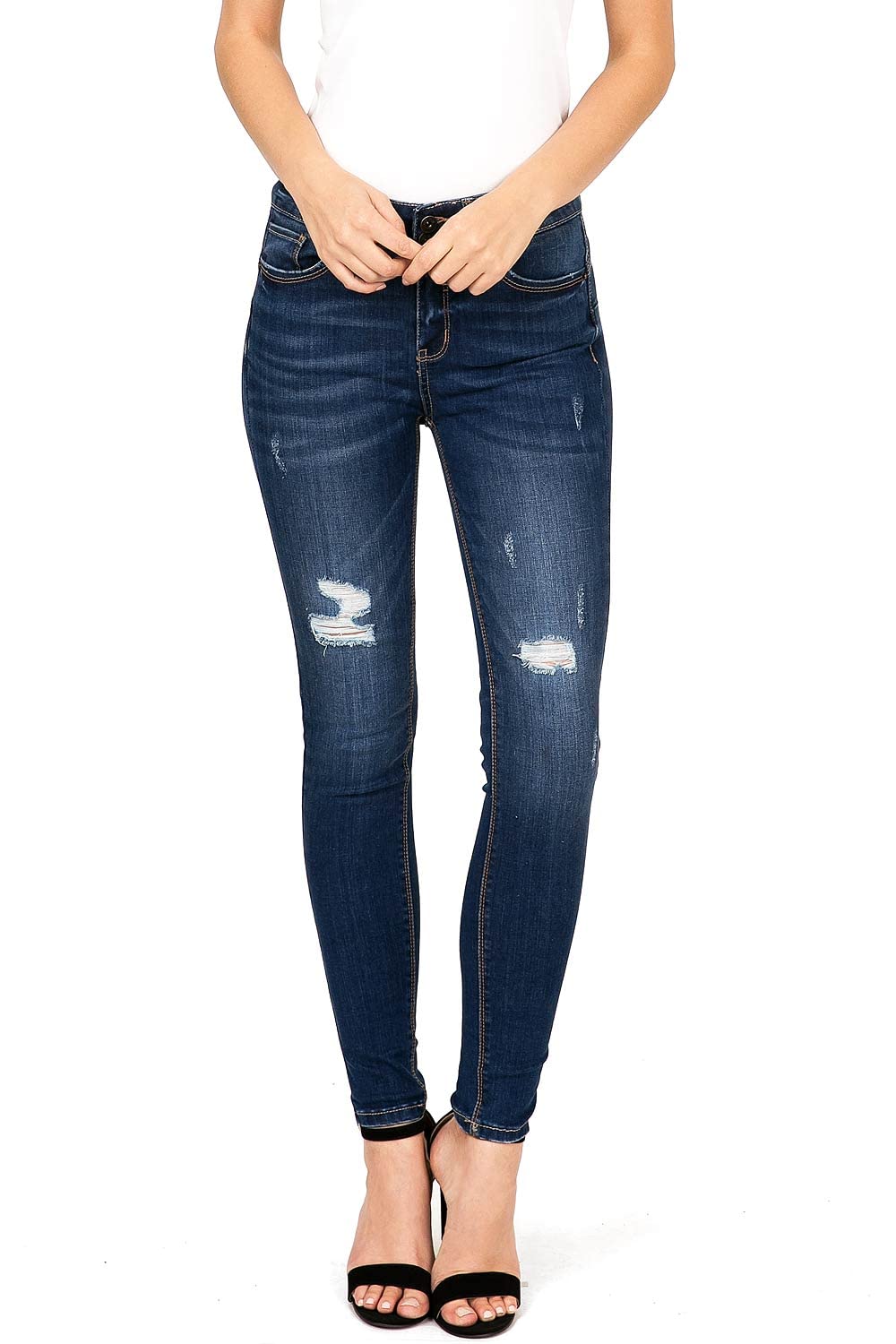 Women's High Waist Skinny Jeans - Light Distressed Wax Denim Pants for Juniors | Casual Wear, Night Out, Street Style Fashion